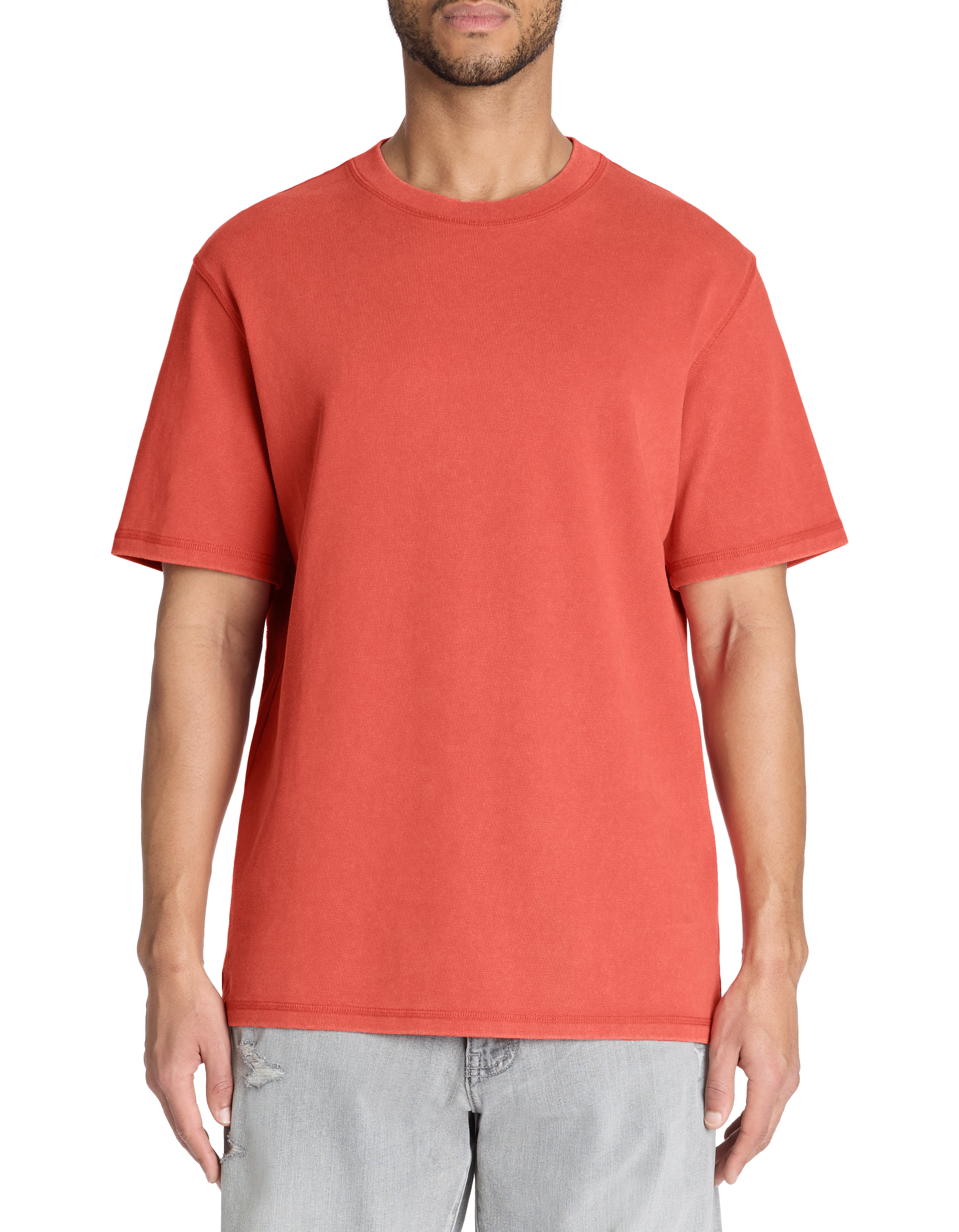 T-shirt boxy col rond 100% coton pigment - rouge - camaieu - Modalova