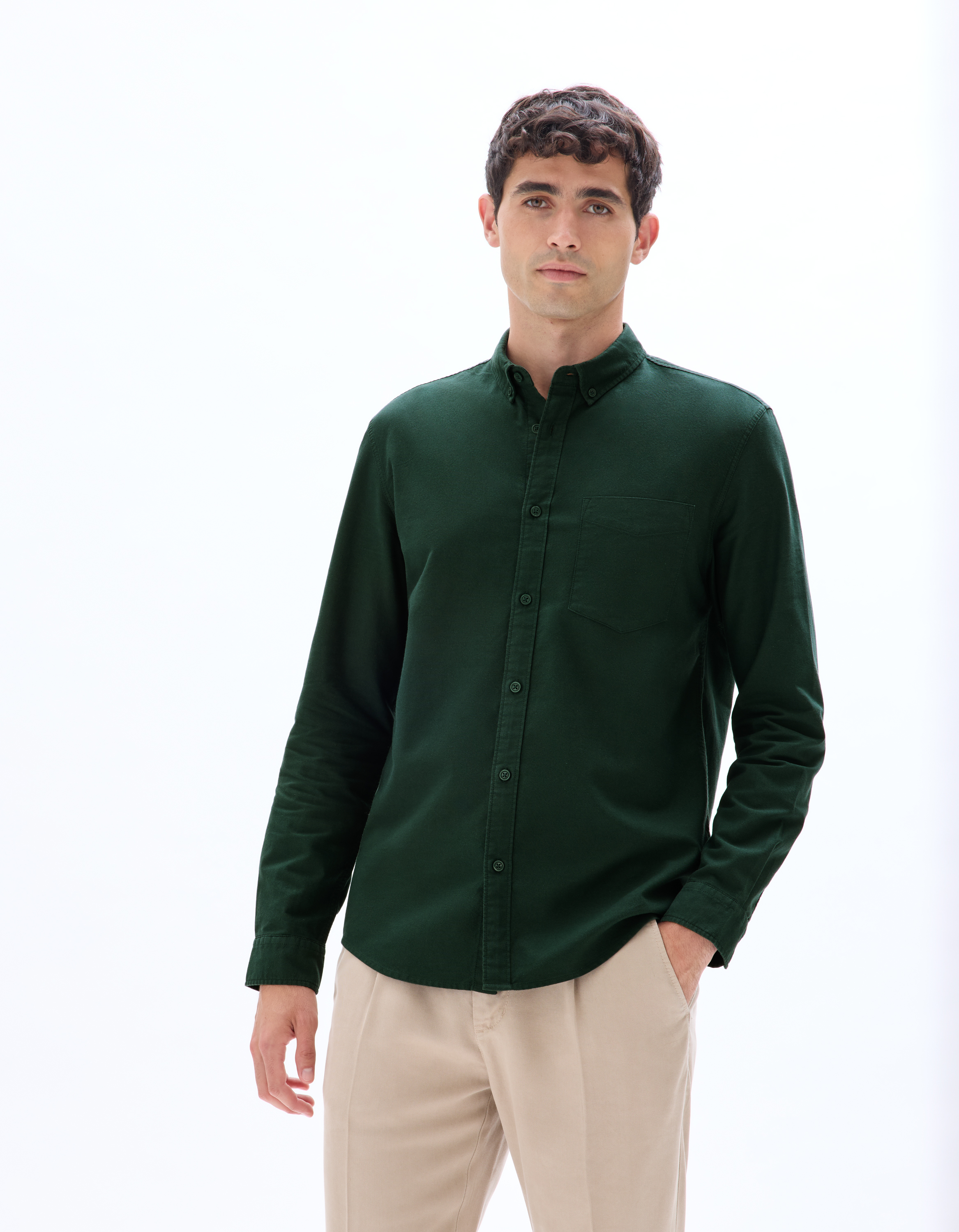 Chemise regular 100% coton oxford - vert foncé - camaieu - Modalova