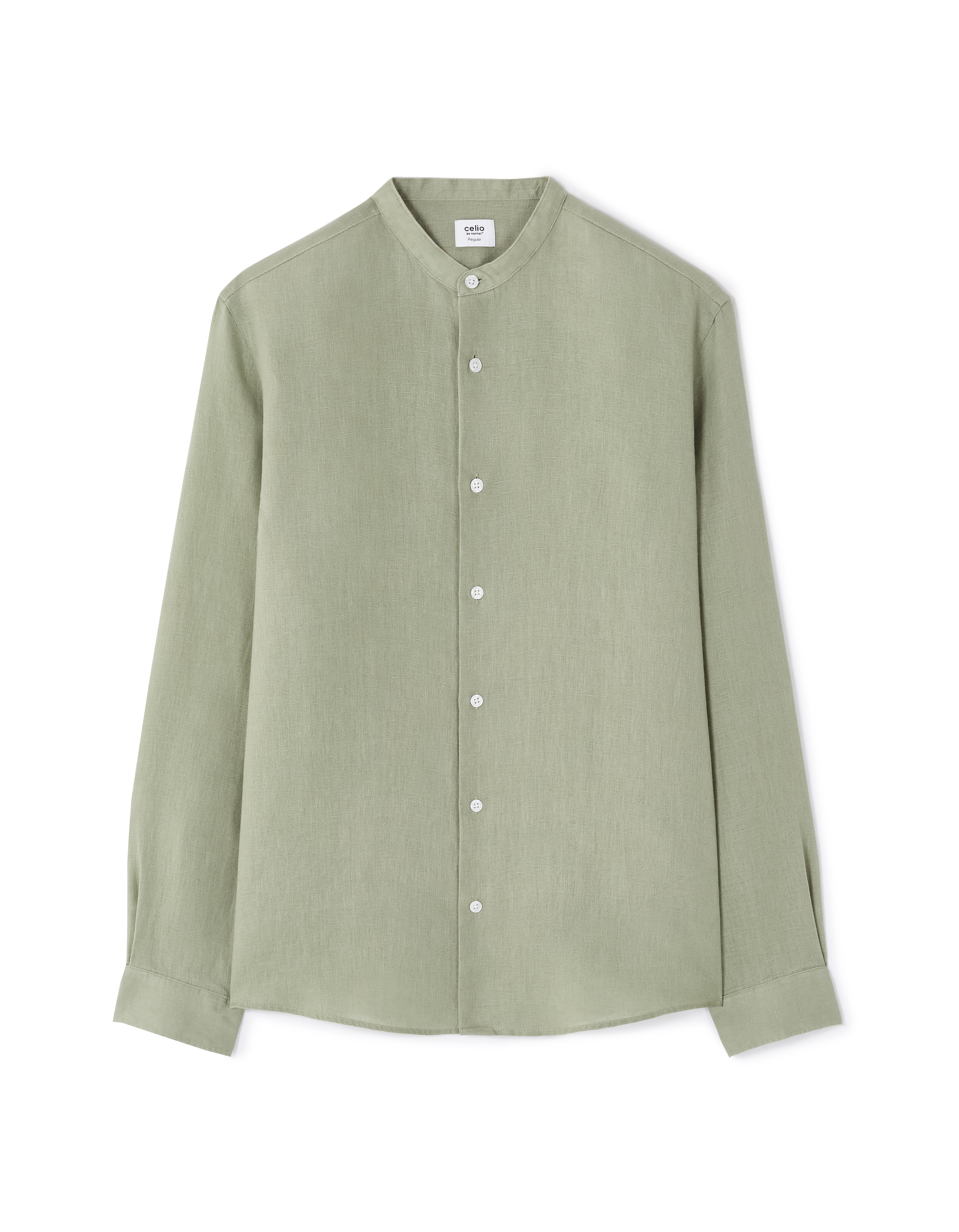Chemise regular col mao 100% lin - vert sauge