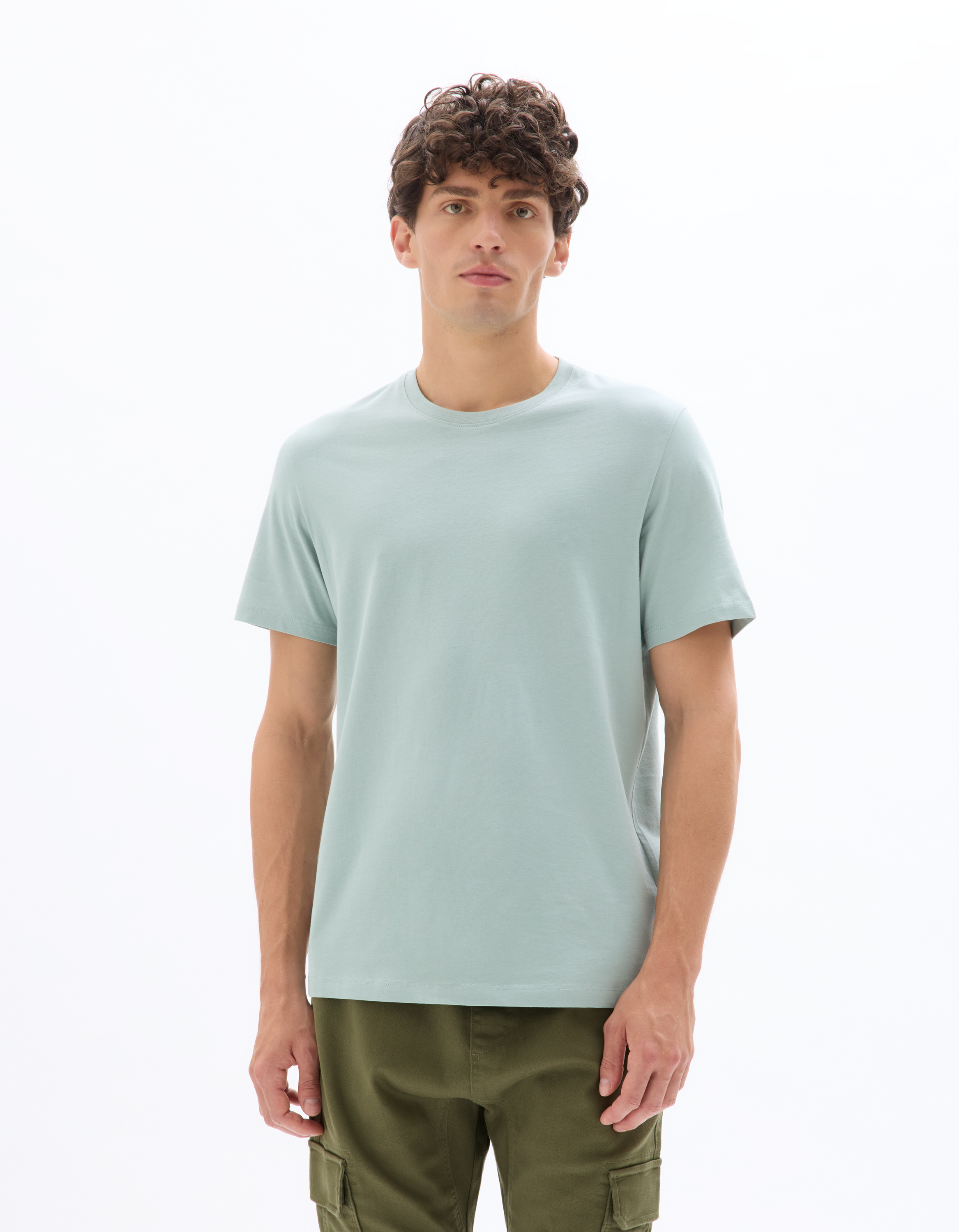 T-shirt regular col rond 100% coton - vert - camaieu - Modalova