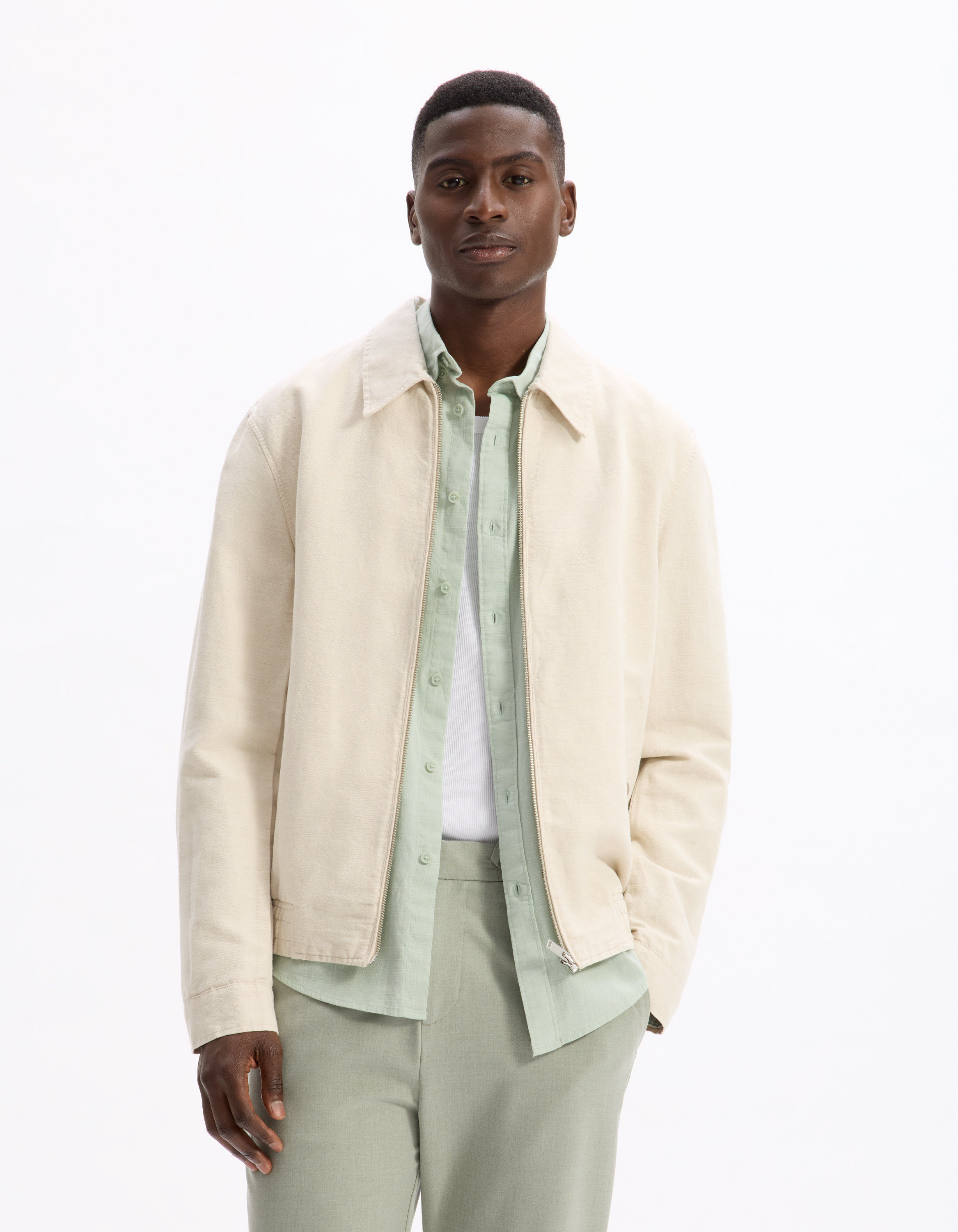 Blouson col chemise en lin et coton - camaieu - Modalova