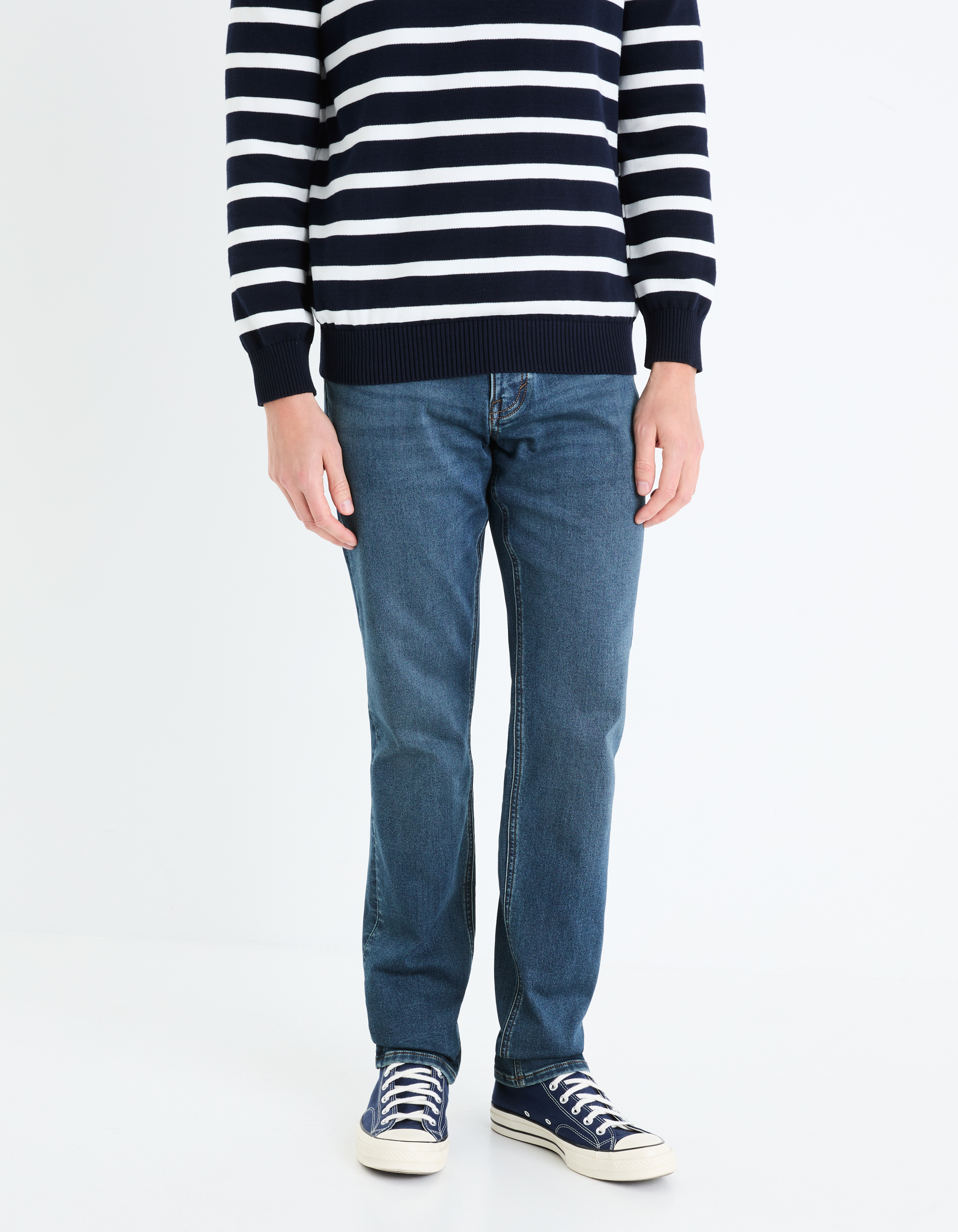 Jean C.15 straight stretch maille 3 longueur - bleu - camaieu - Modalova