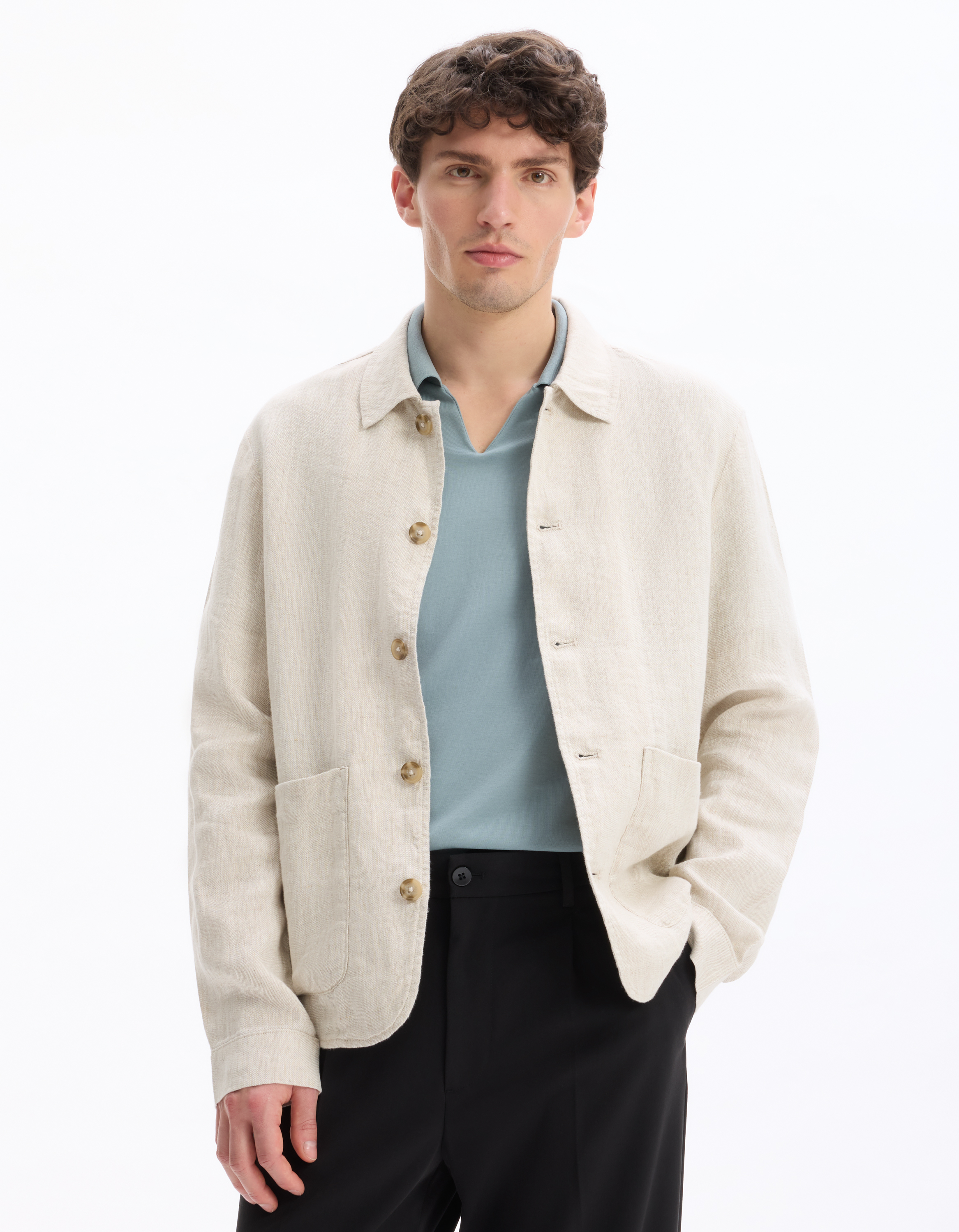 Veste col chemise 100% lin - camaieu - Modalova