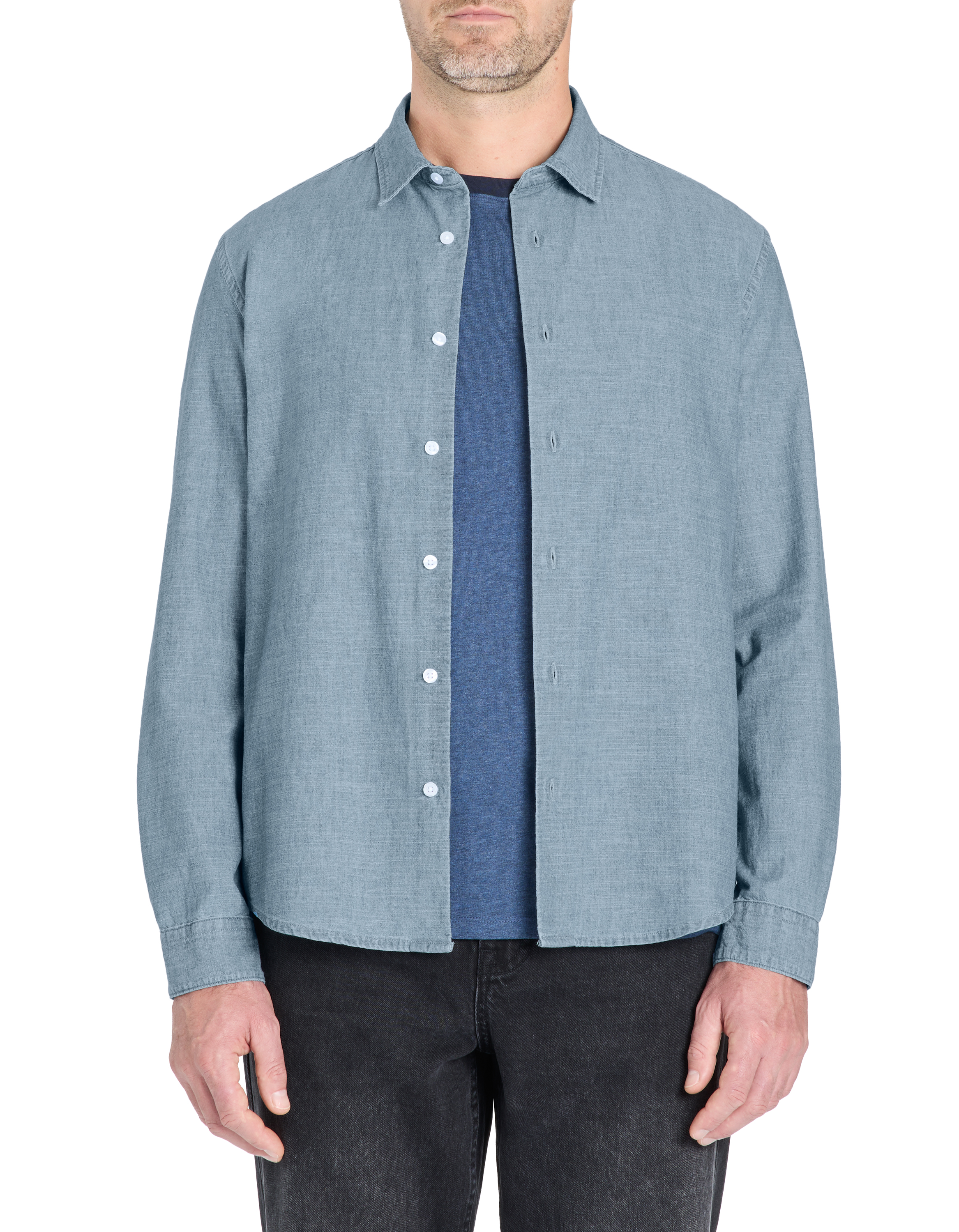 Chemise regular en chambray 100% coton - bleu - camaieu - Modalova