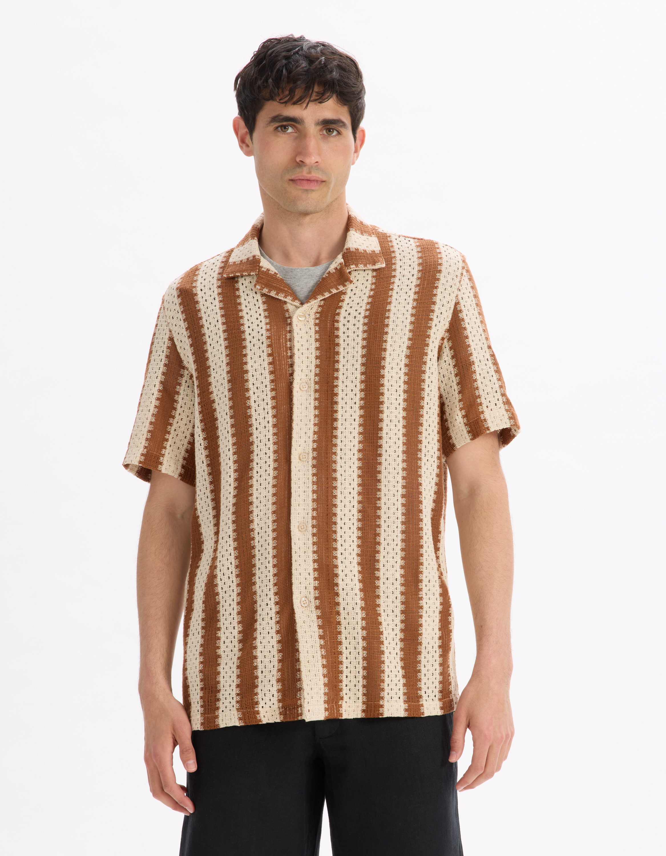 Chemisette en crochet en coton mélangé - marron - camaieu - Modalova