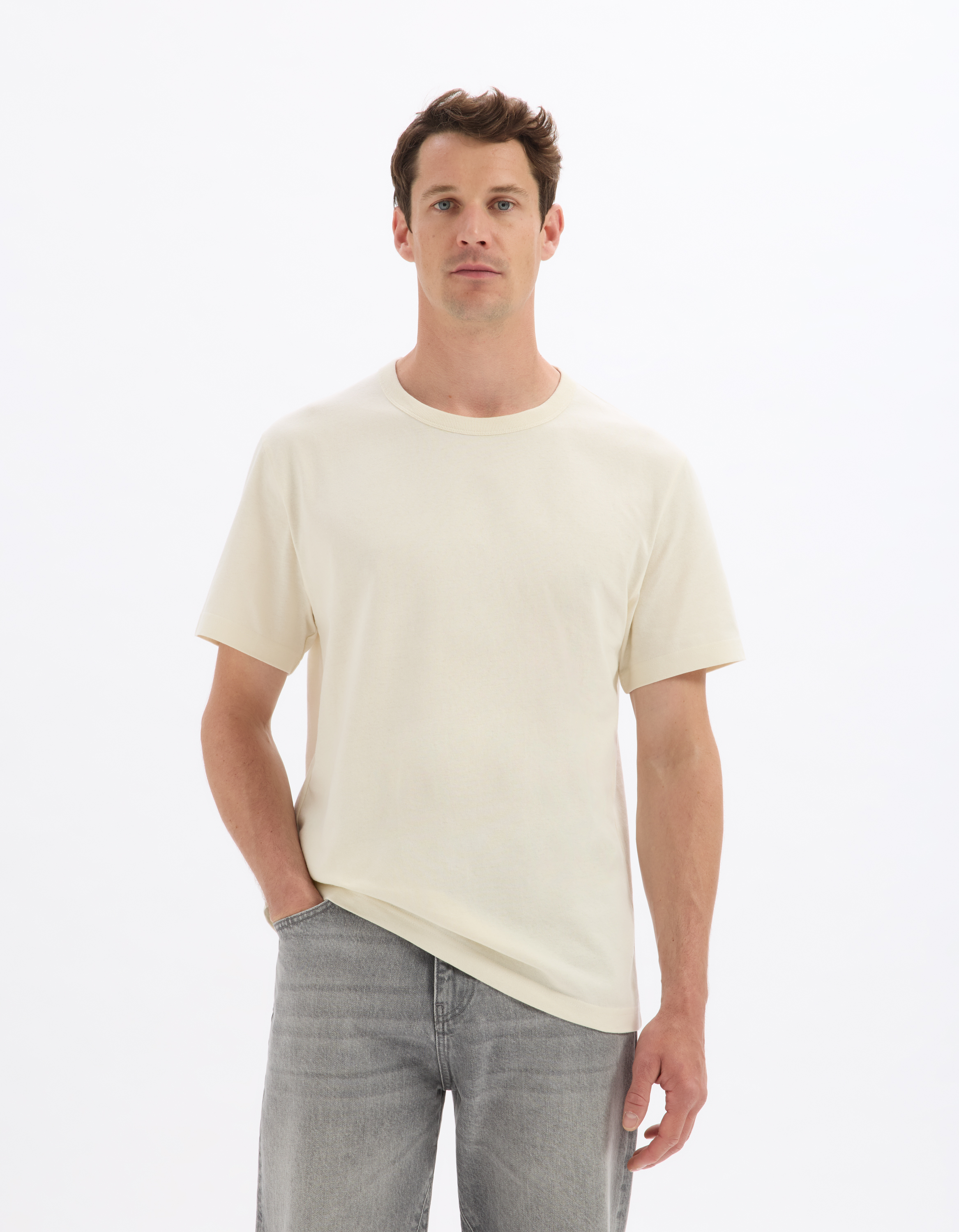 T-shirt boxy col rond 100% coton - jaune - camaieu - Modalova