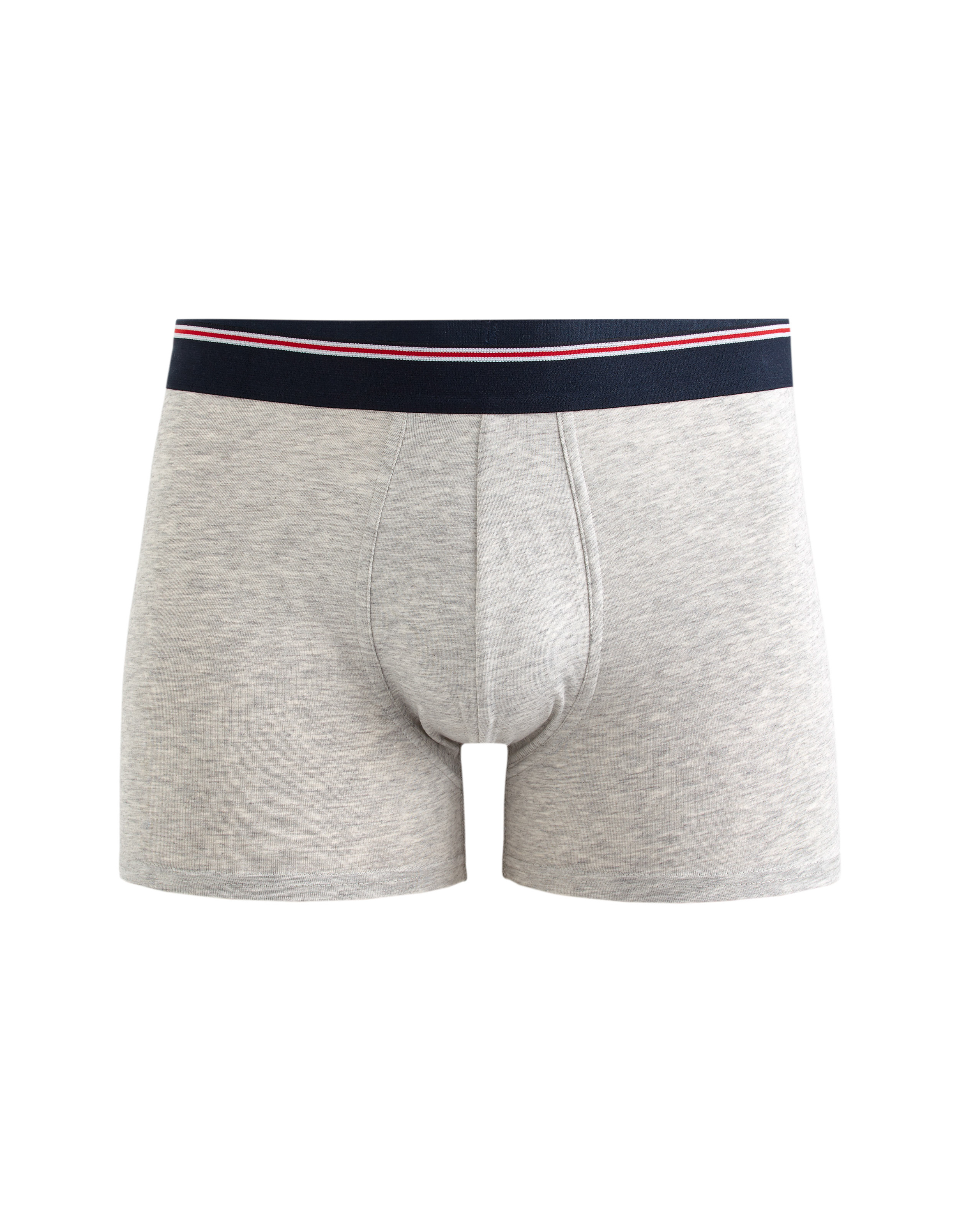 Boxer coton stretch ceinturé contrastée - gris chiné