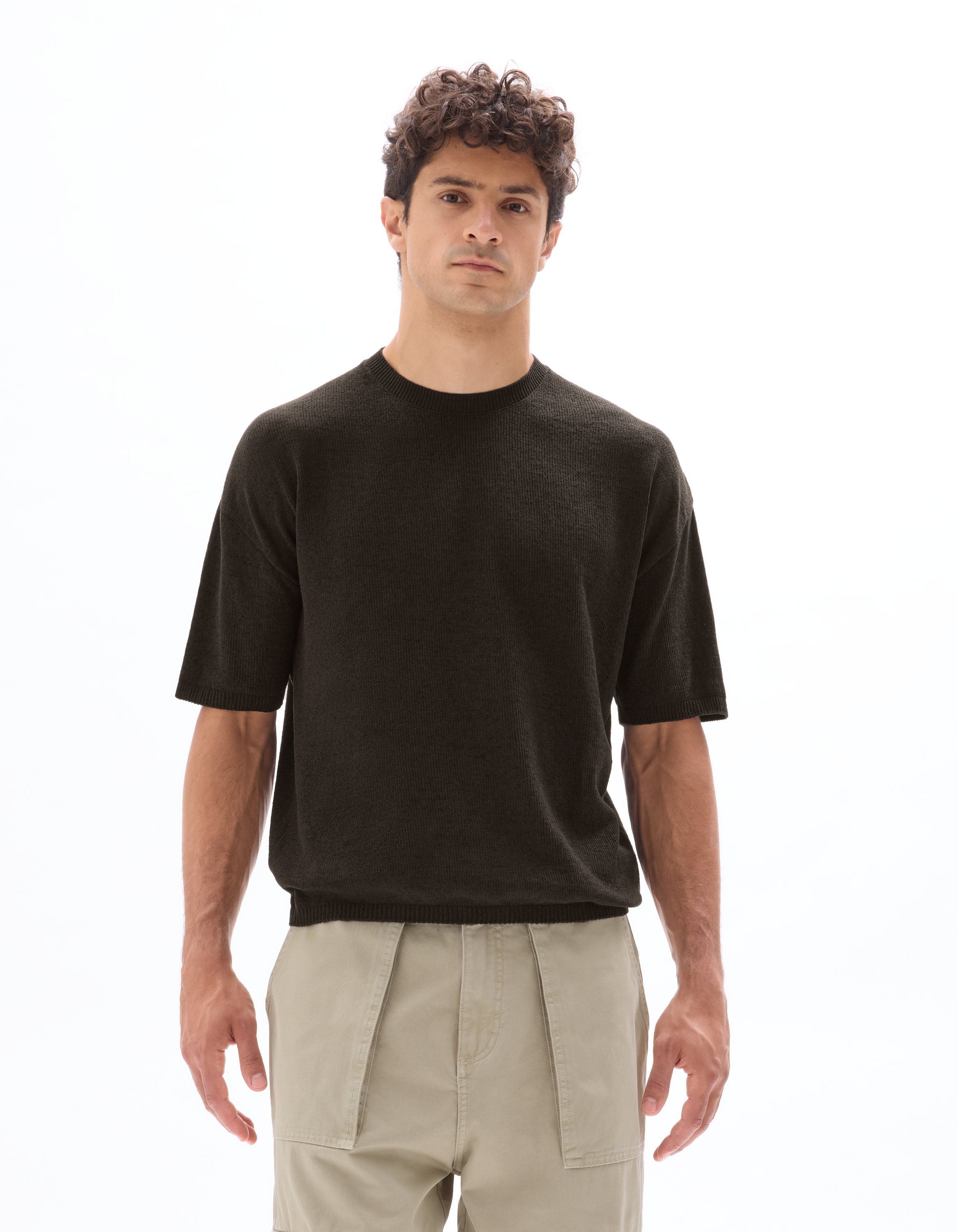 T-shirt boxy col rond en maille - anthracite - camaieu - Modalova