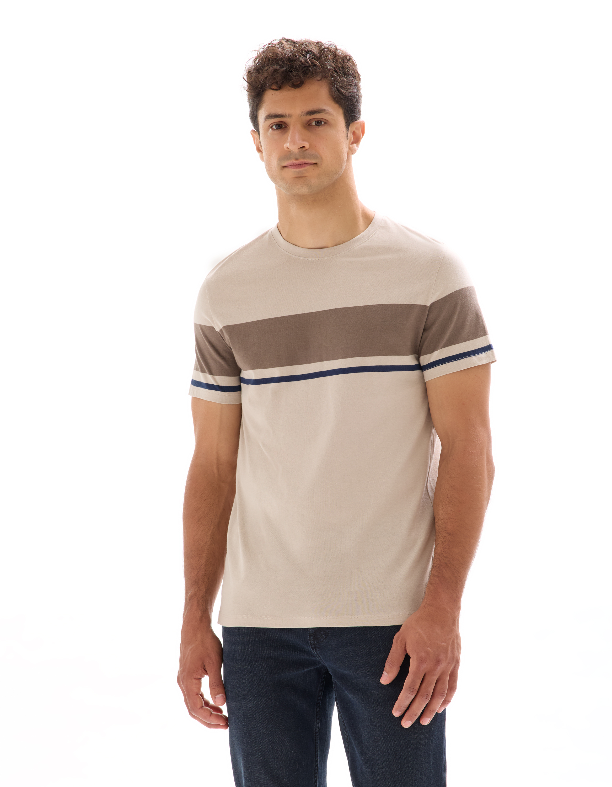T-shirt regular col rond 100% coton - beige - camaieu - Modalova