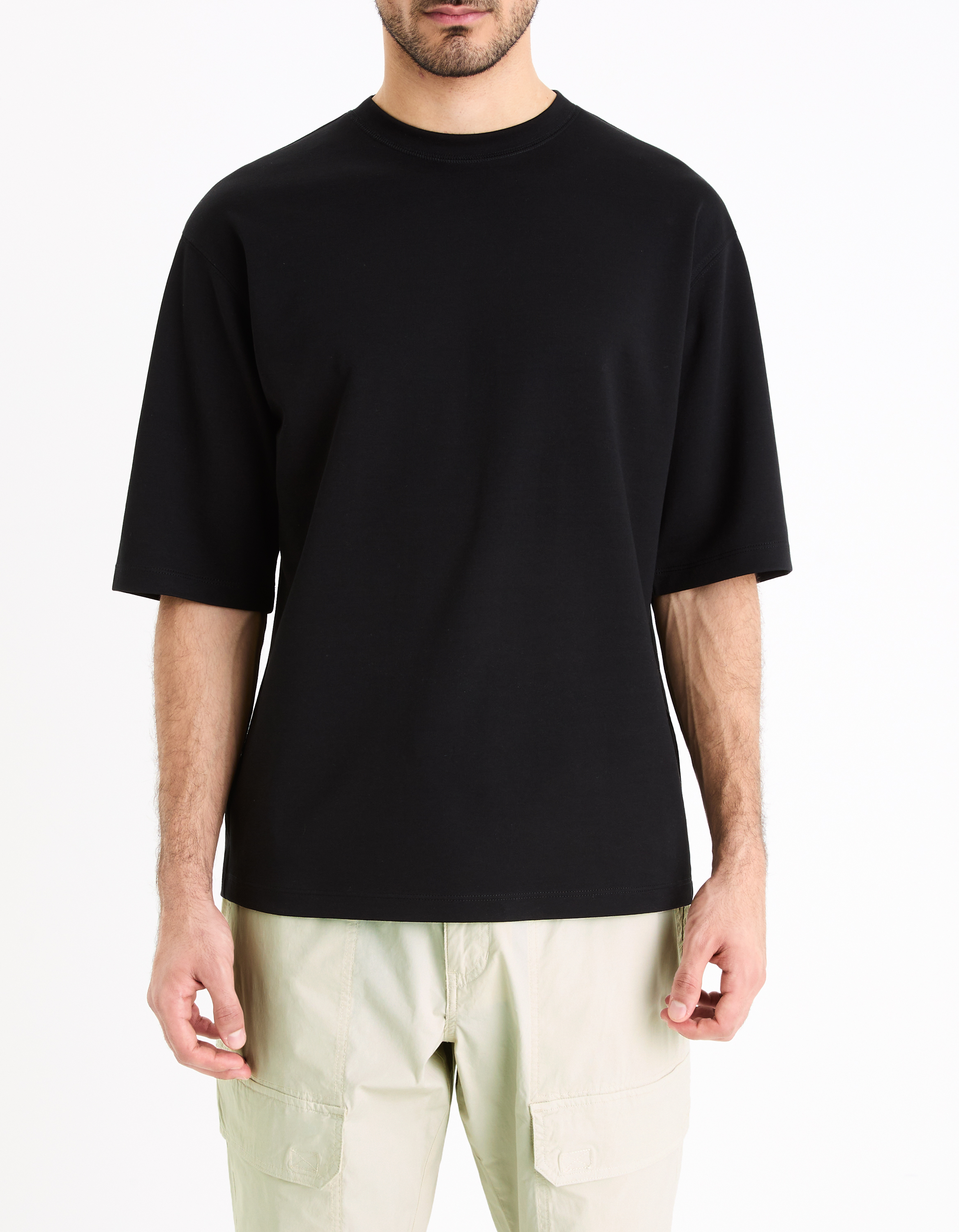 T-shirt oversize col rond - noir - camaieu - Modalova