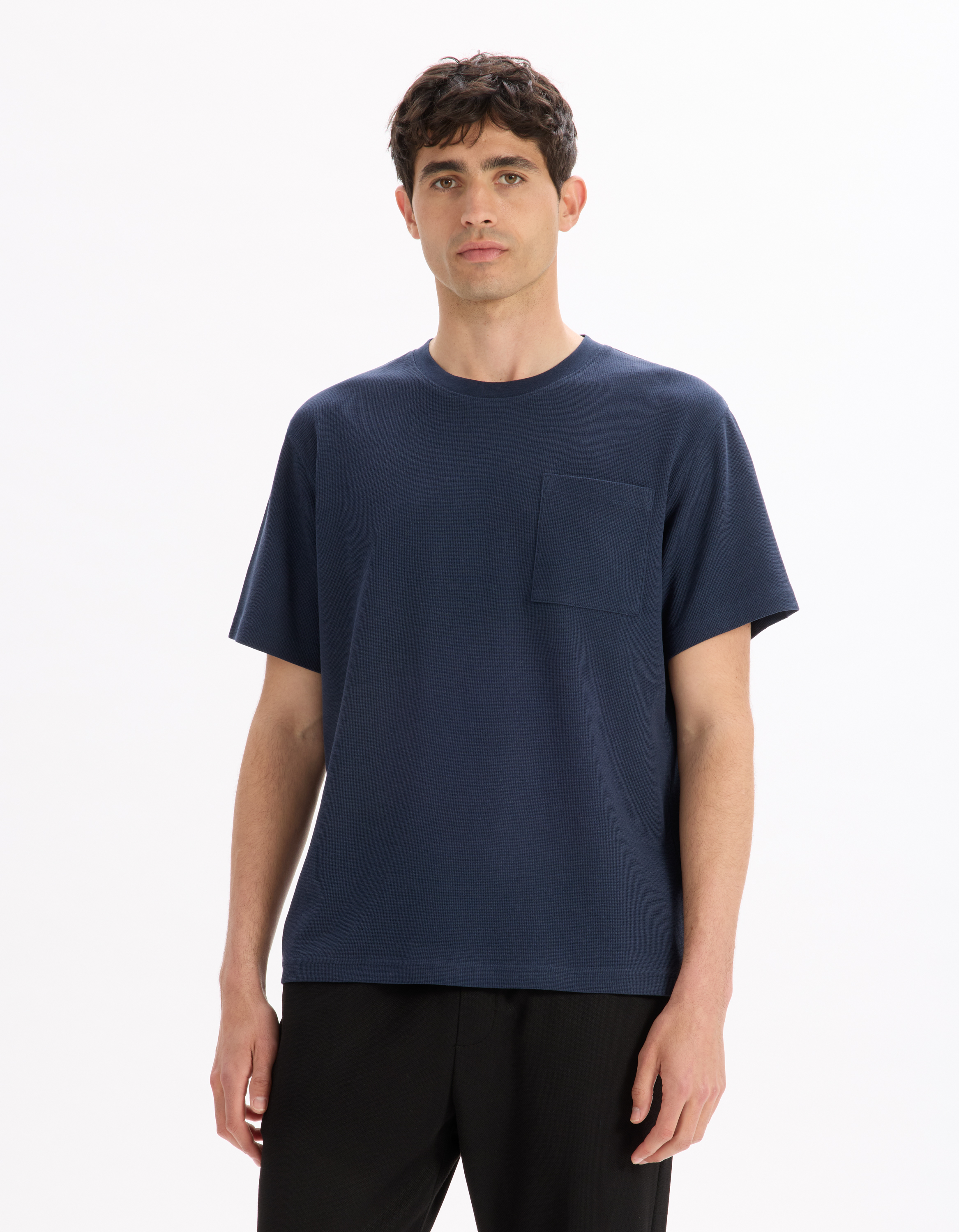 T-shirt boxy col rond - marine - camaieu - Modalova