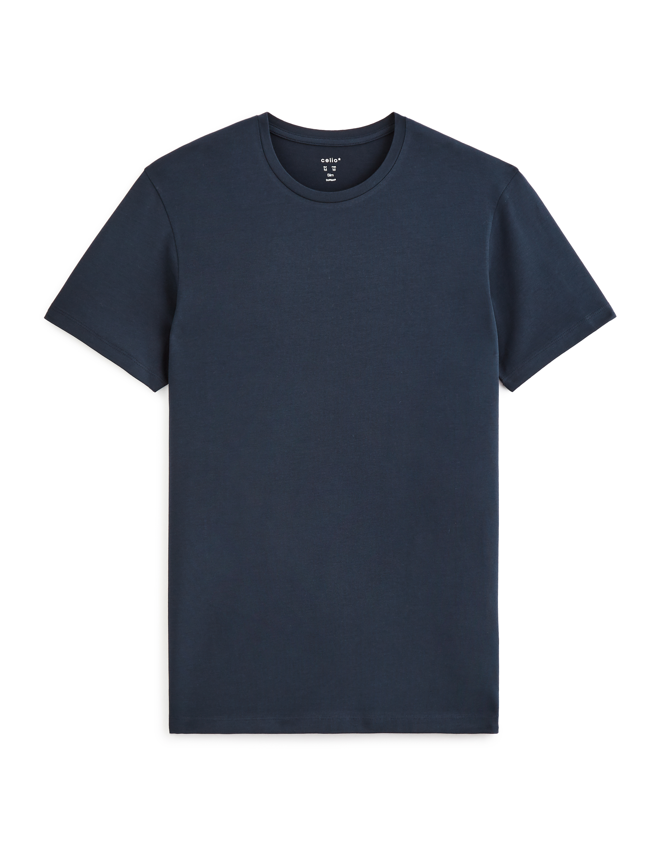 T-shirt slim col rond en coton stretch + long - marine