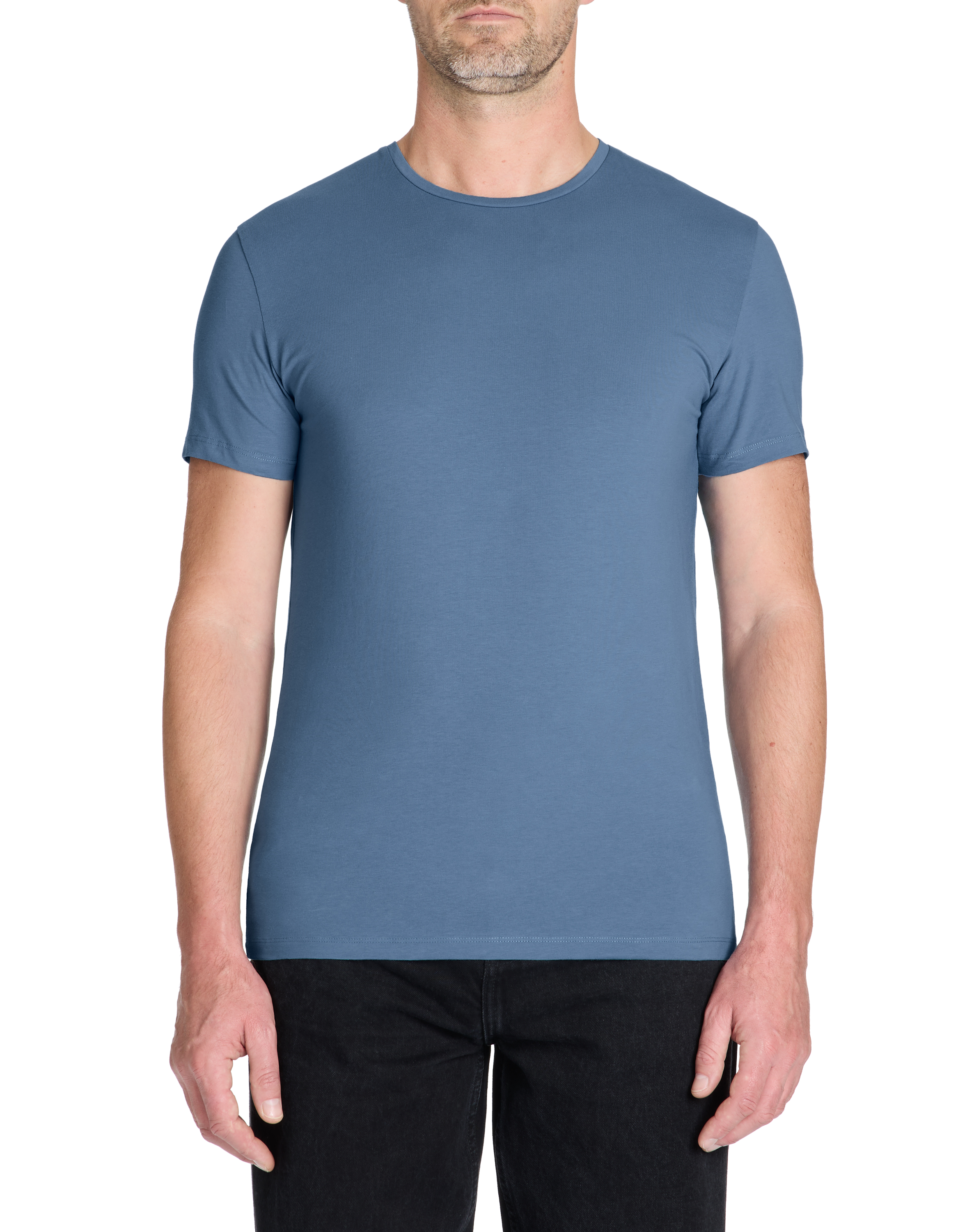 T-shirt slim col rond en coton stretch - marine - camaieu - Modalova