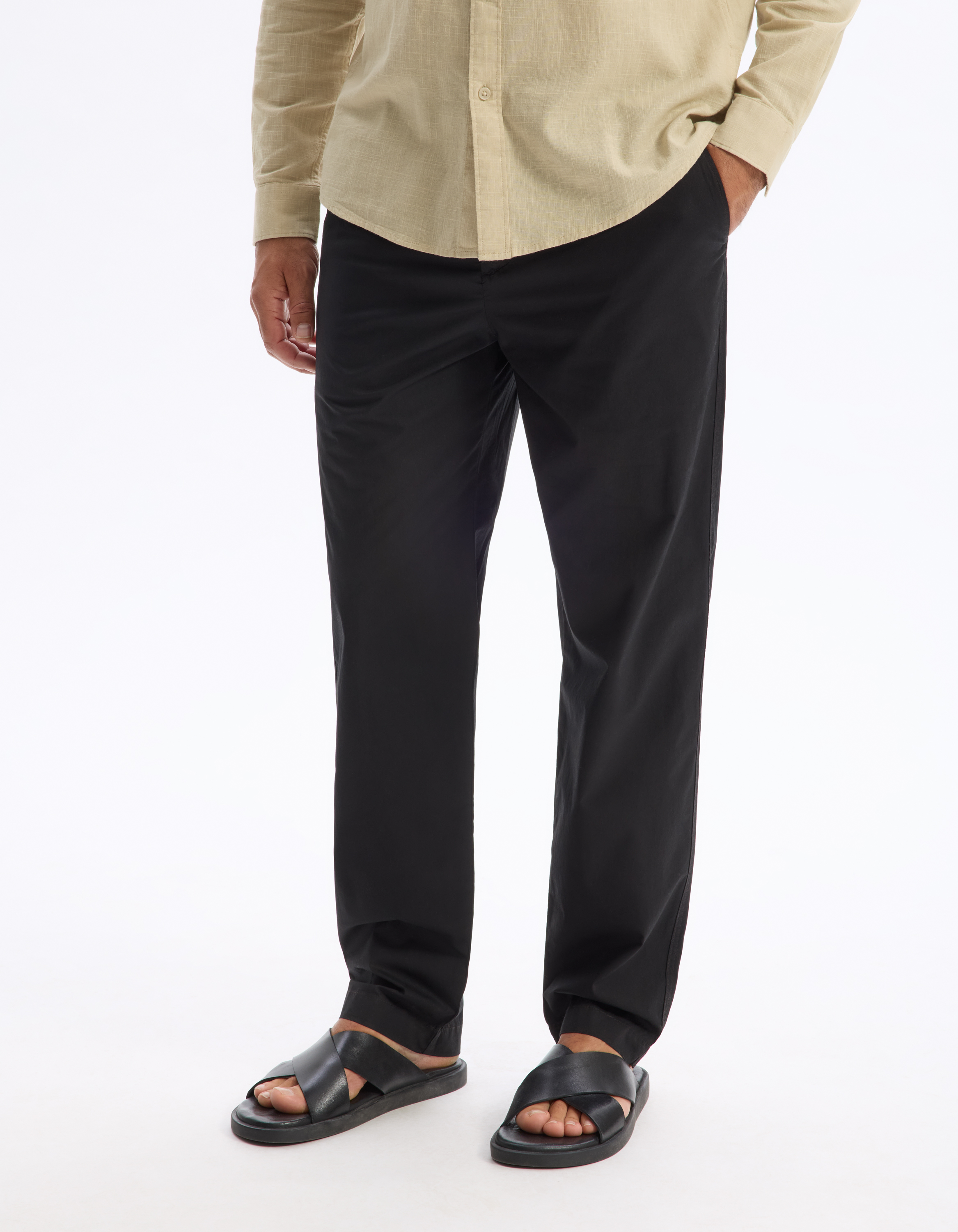 Pantalon straight 100% coton - noir - camaieu - Modalova