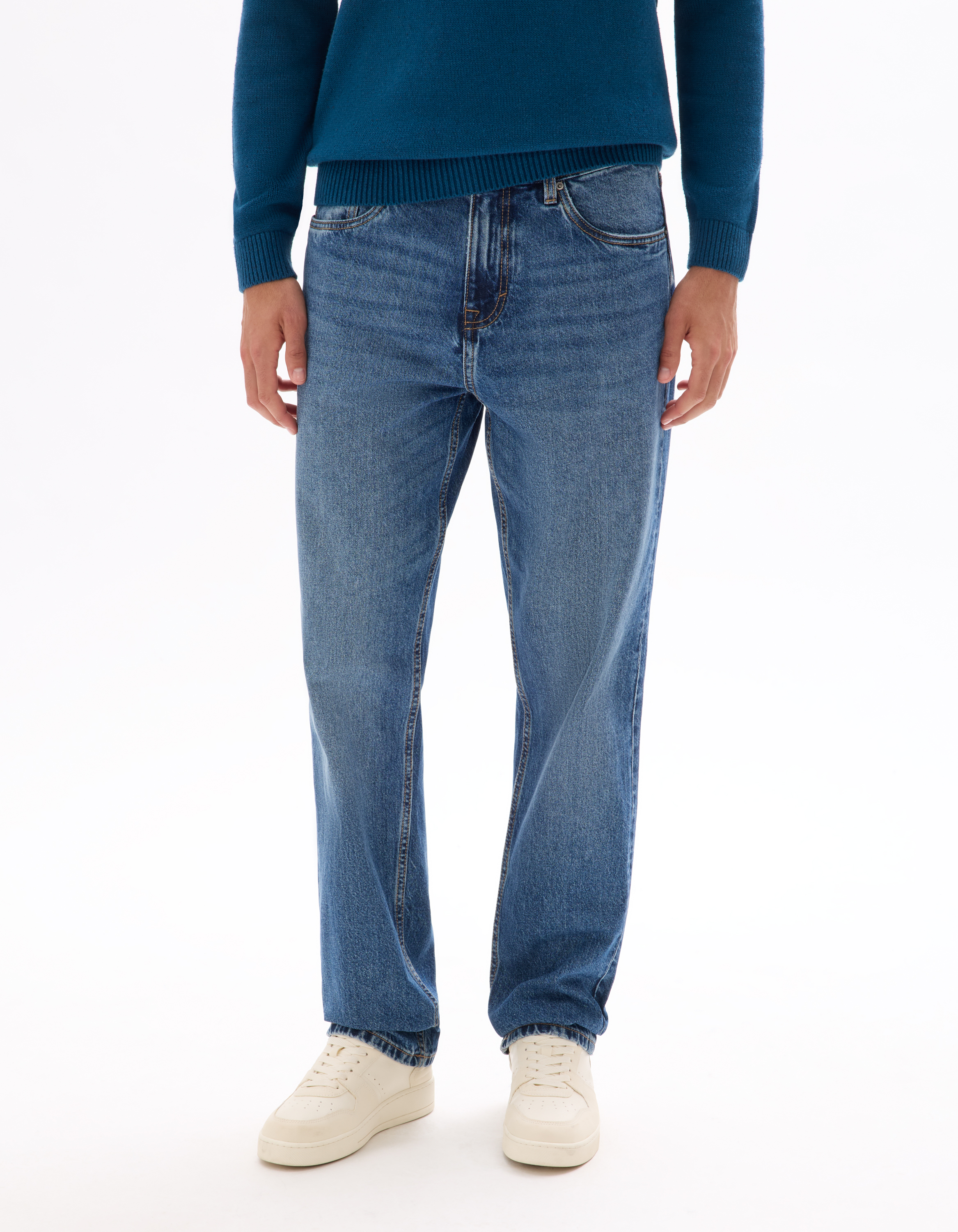 Jean loose 100% coton - bleu - camaieu - Modalova