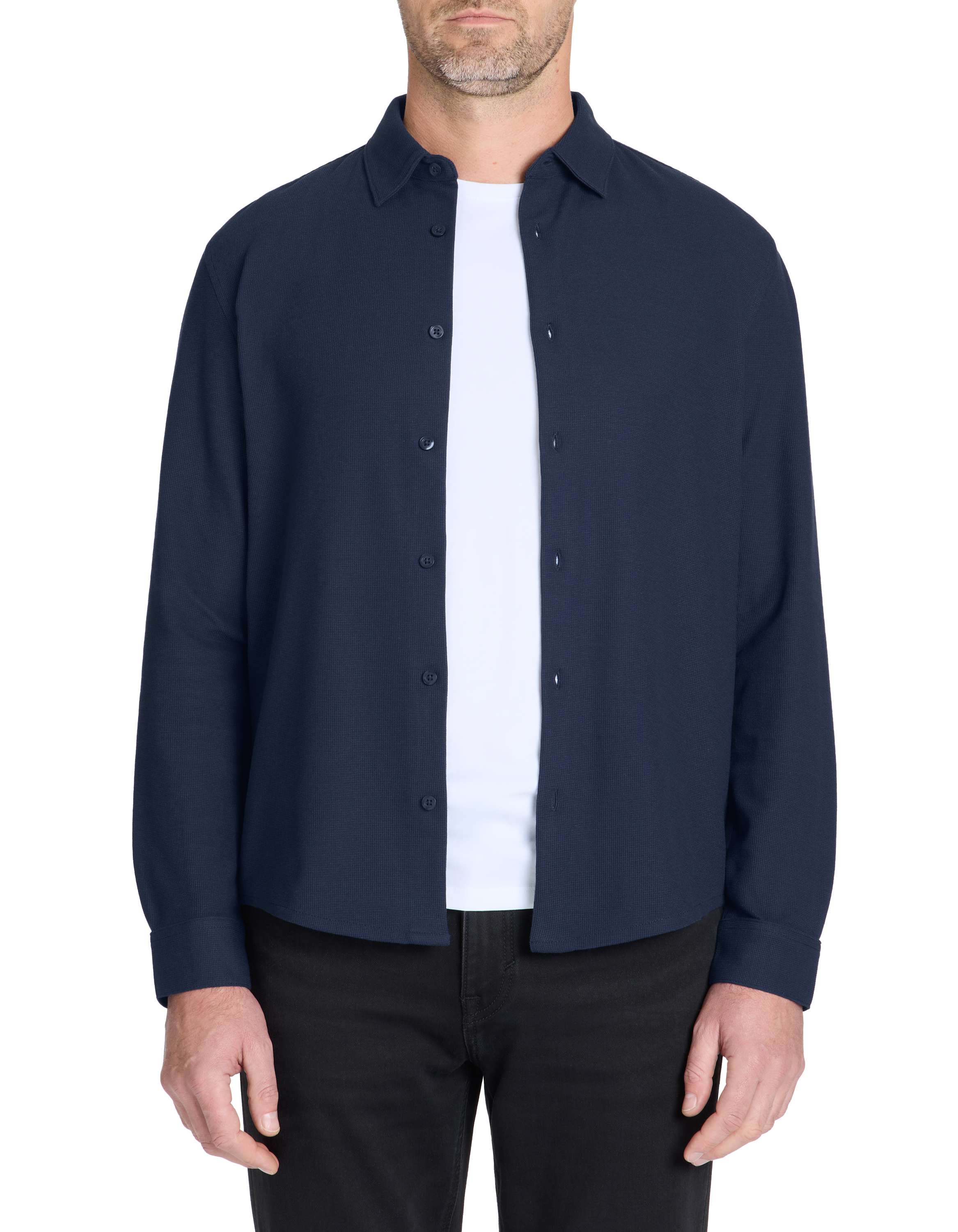 Chemise regular maille gaufré stretch - marine - camaieu - Modalova