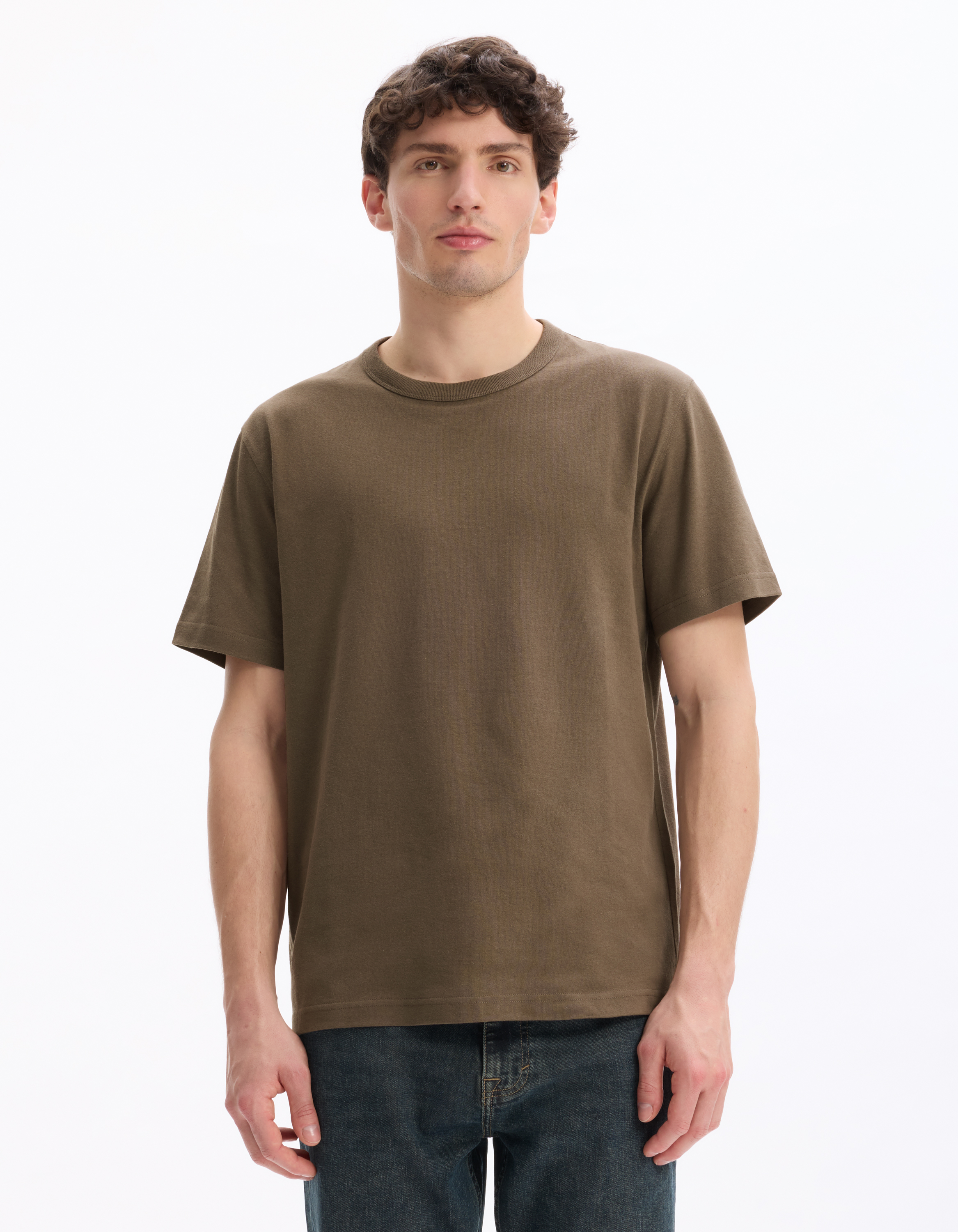 T-shirt boxy col rond 100% coton - taupe - camaieu - Modalova