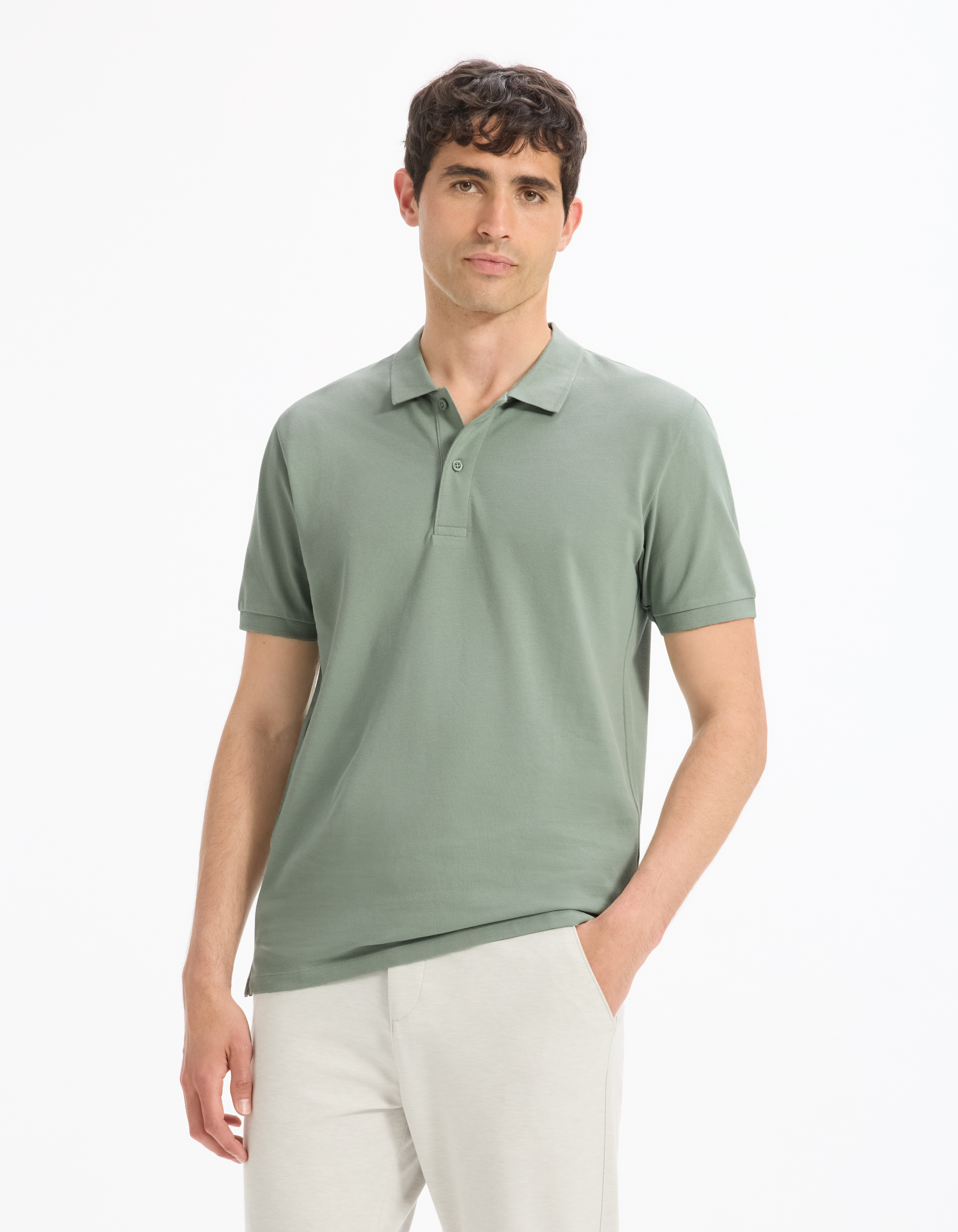 Polo piqué straight 100% coton - gris vert - camaieu - Modalova