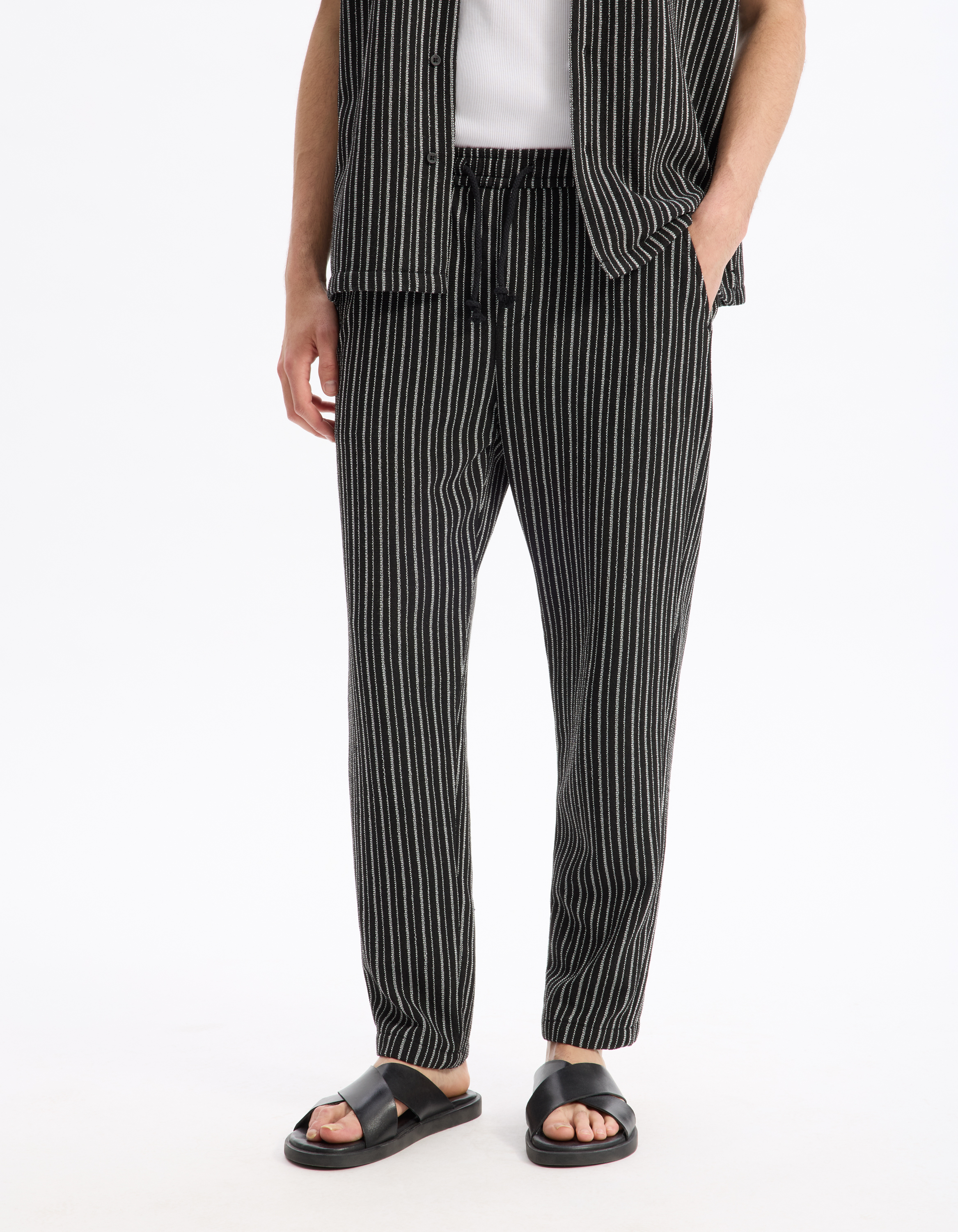 Pantalon relaxed coton mélangé - noir - camaieu - Modalova