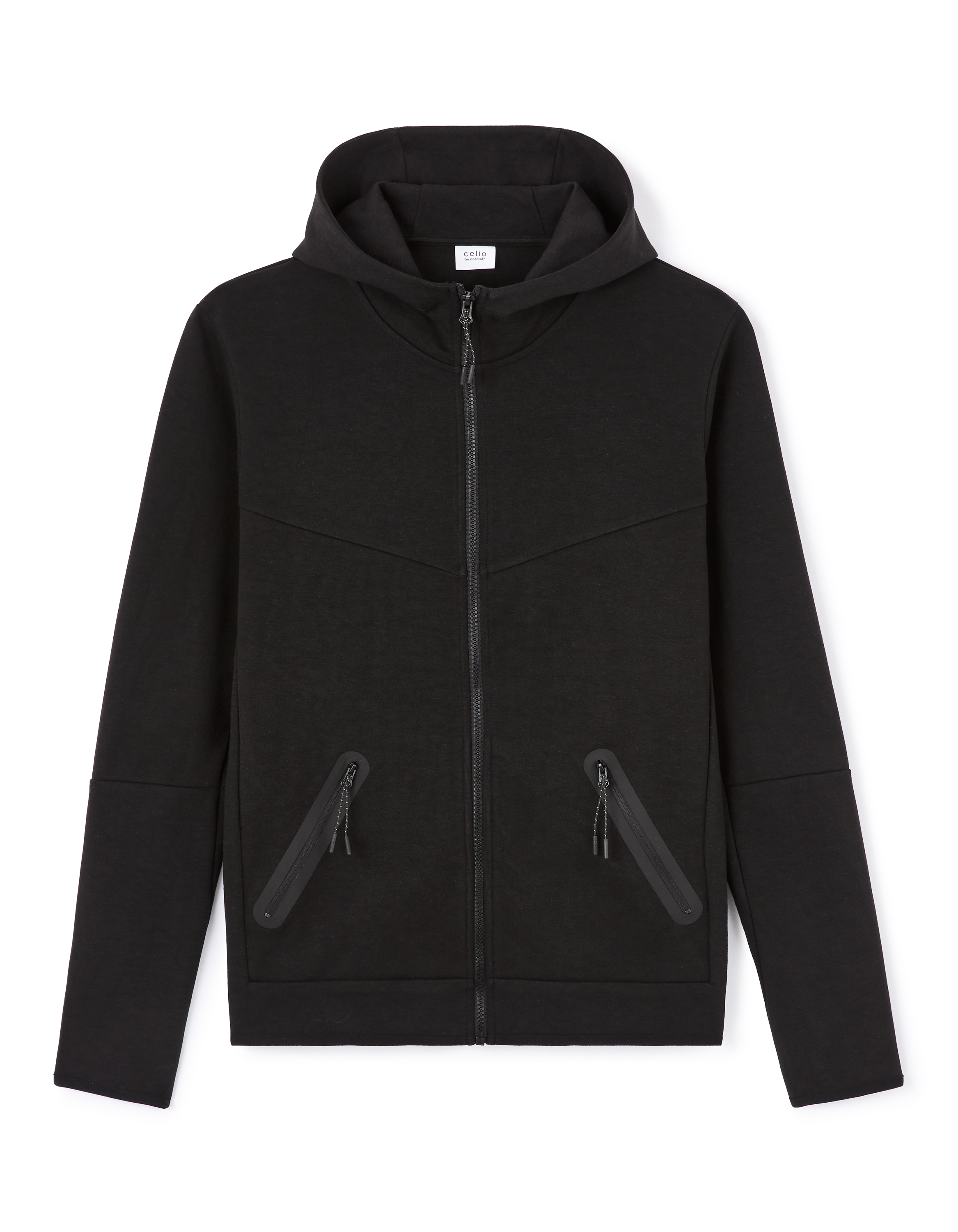 Vest zippé à capuche skinny coton mélangé - noir