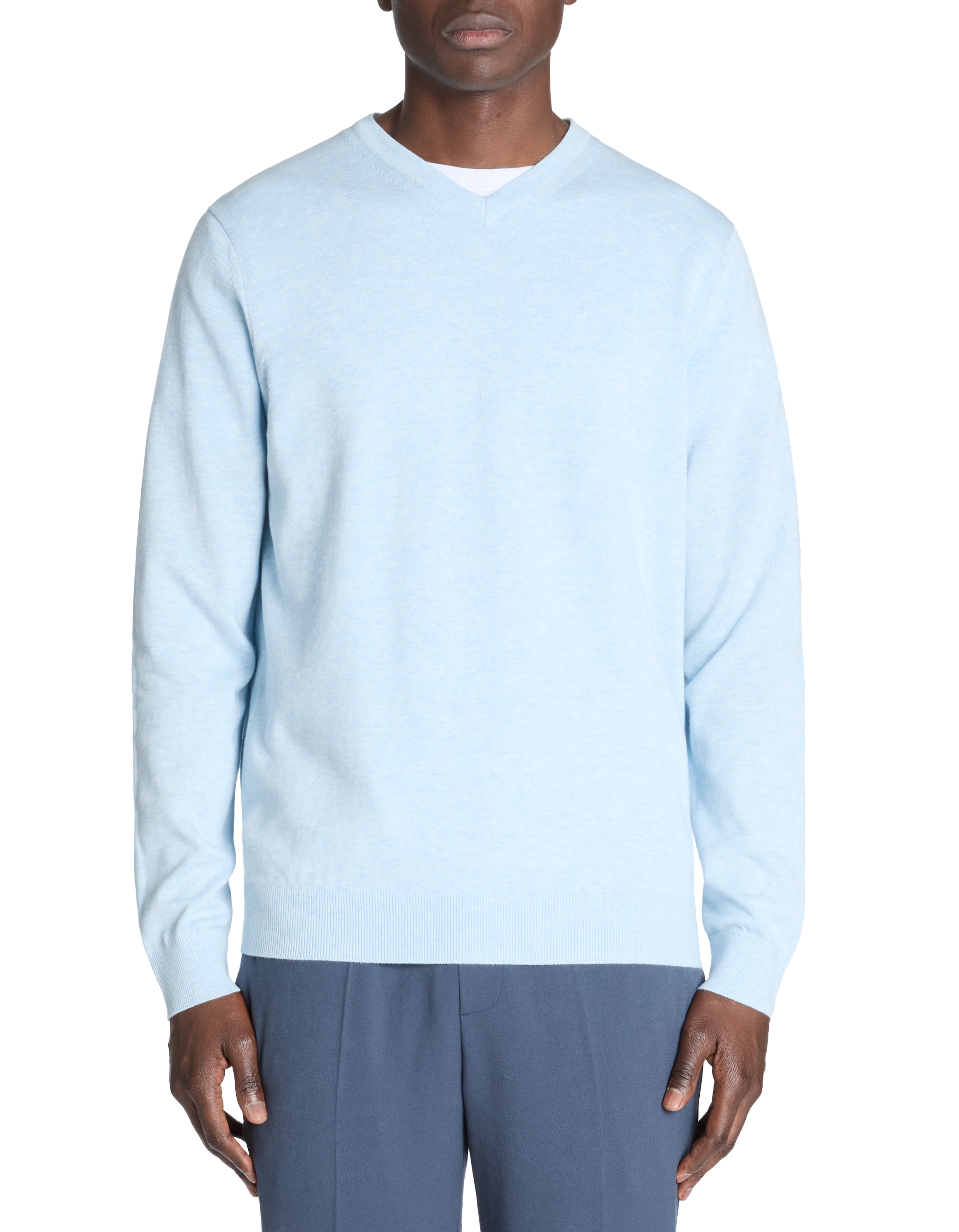 Pull col V 100% coton - bleu clair - camaieu - Modalova