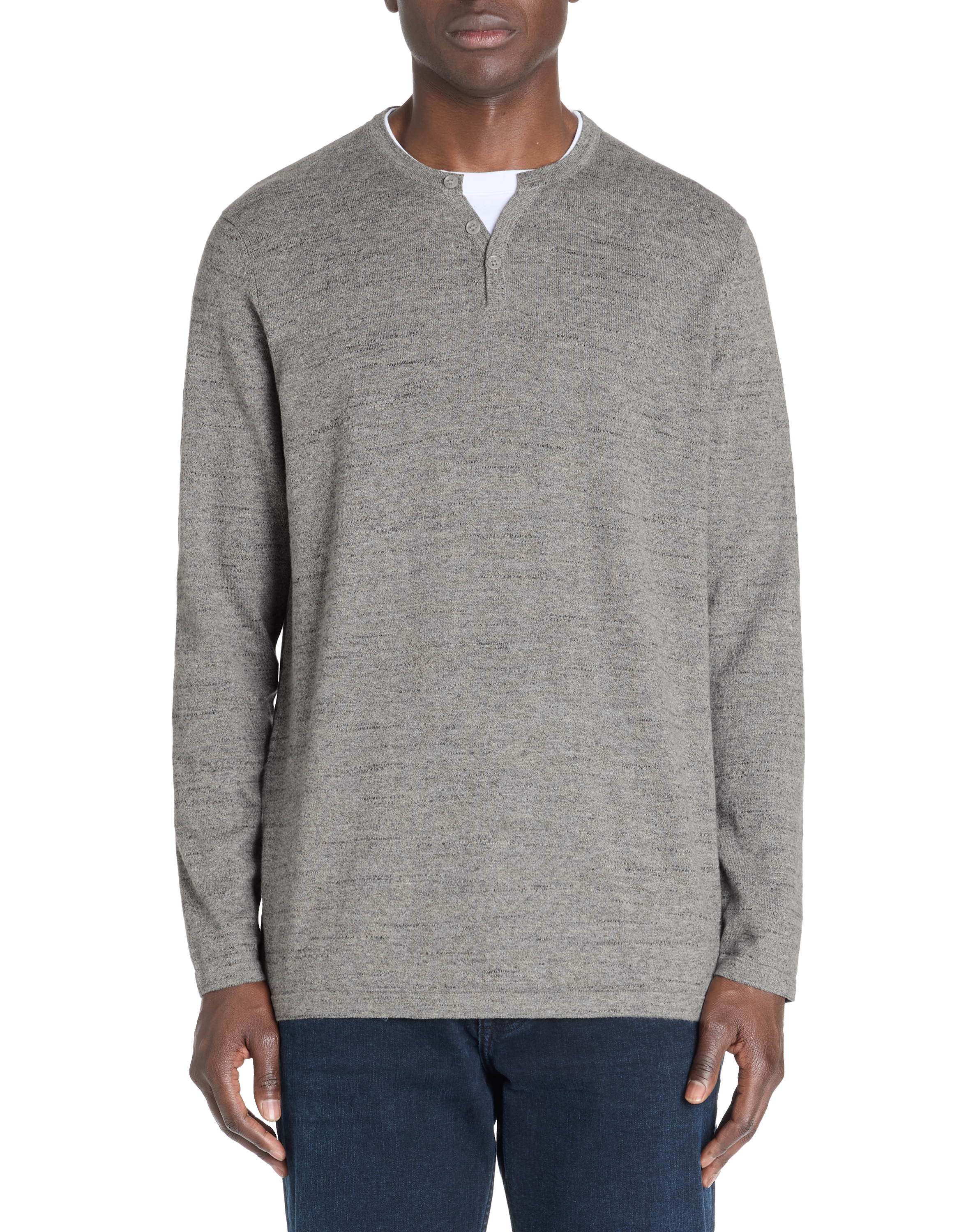 Pull col tunisien coton mélangé - gris chiné - camaieu - Modalova