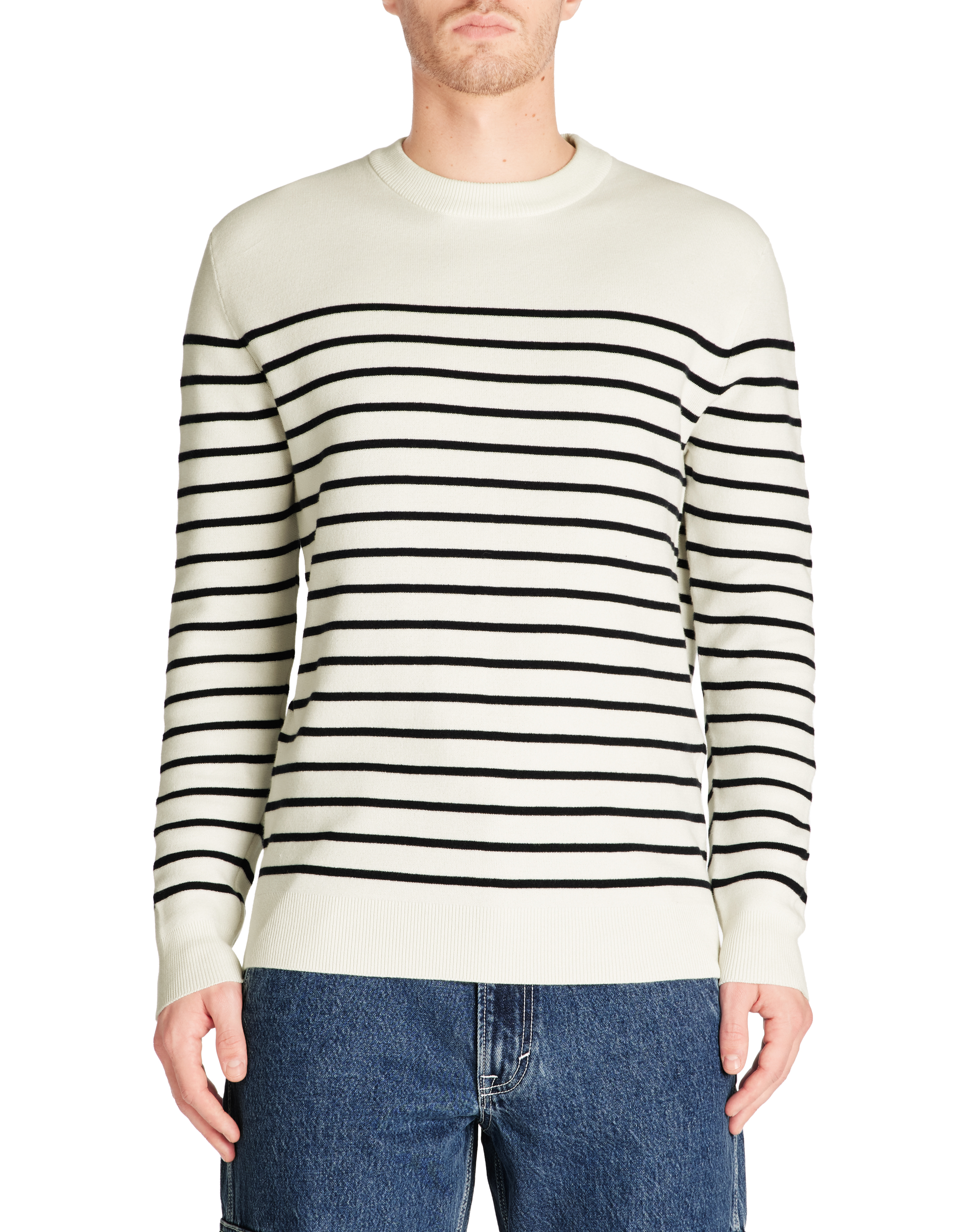 Pull col rond 100% coton mélangé - écru - camaieu - Modalova