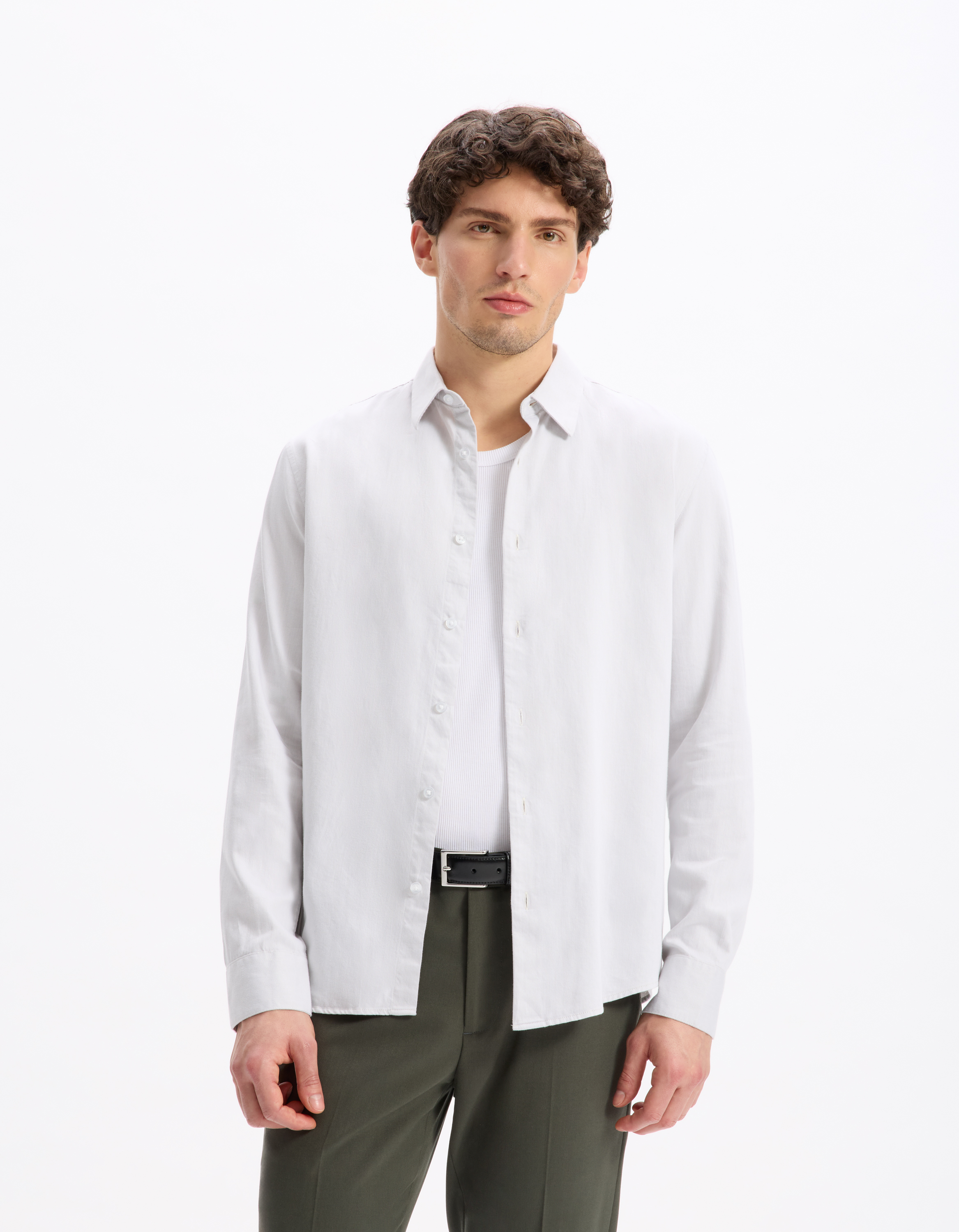 Chemise regular effet satiné 100% coton - gris - camaieu - Modalova