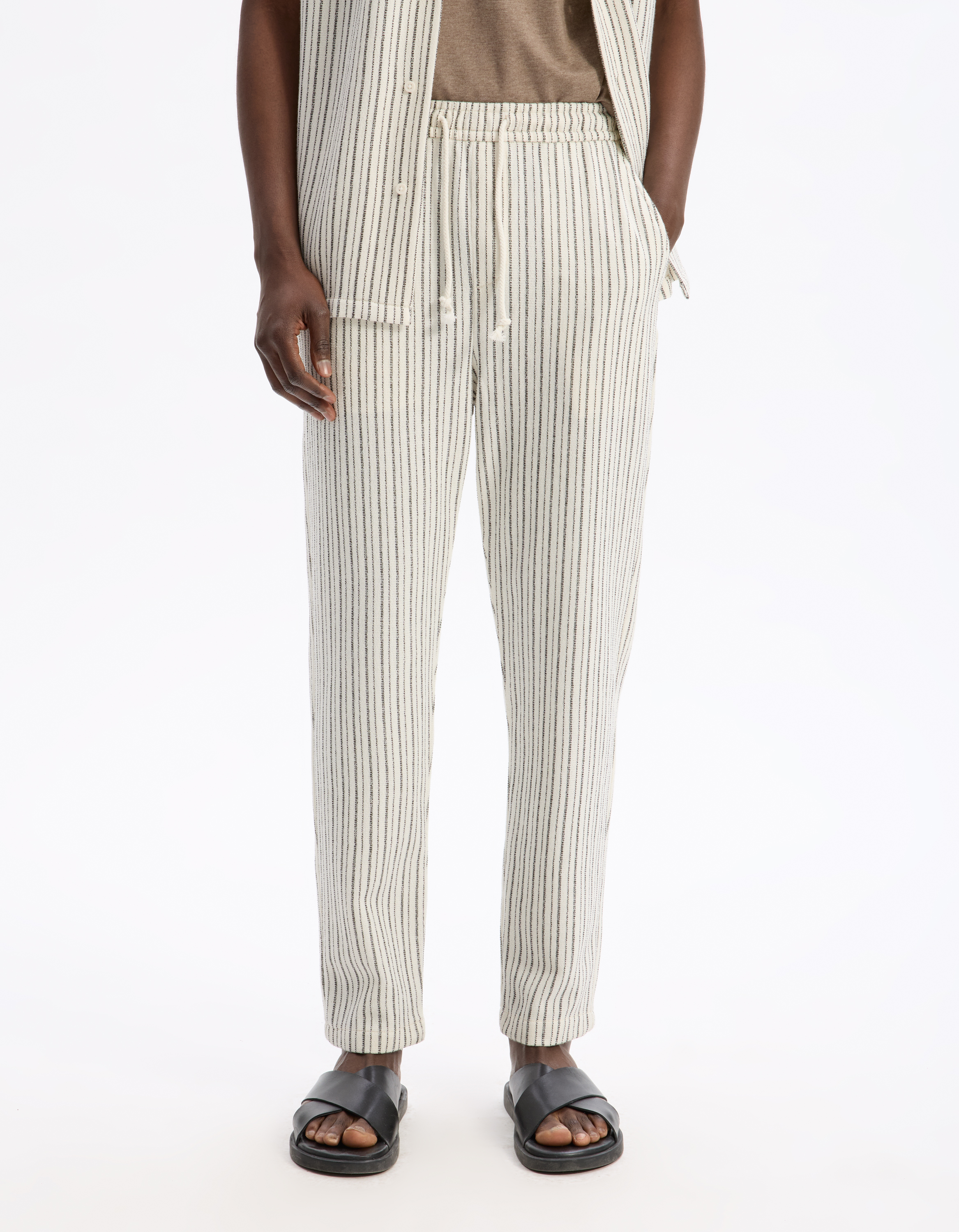 Pantalon relaxed coton mélangé - ecru - camaieu - Modalova