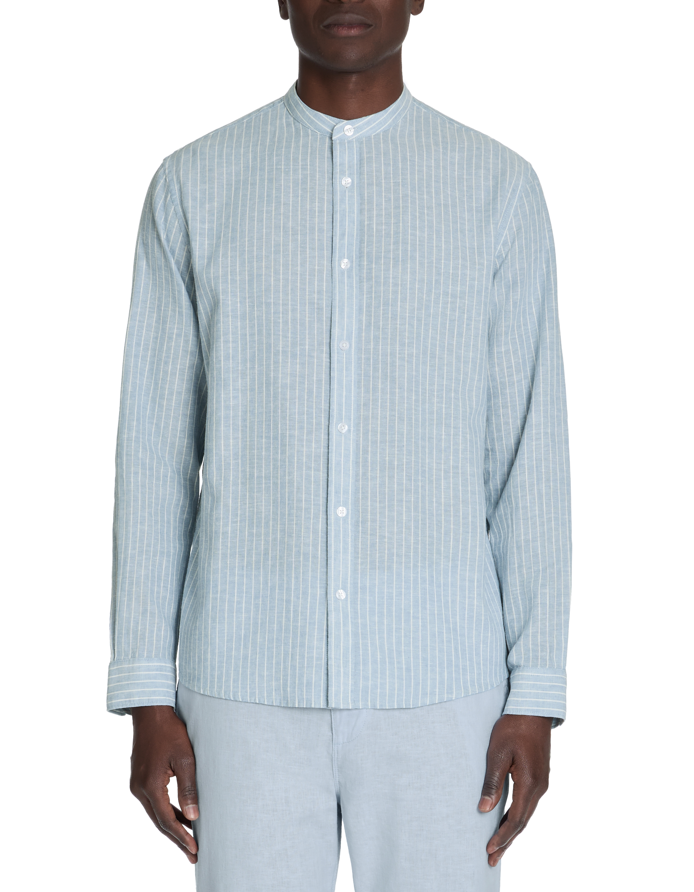 Chemise regular rayé en lin et coton - bleu - camaieu - Modalova