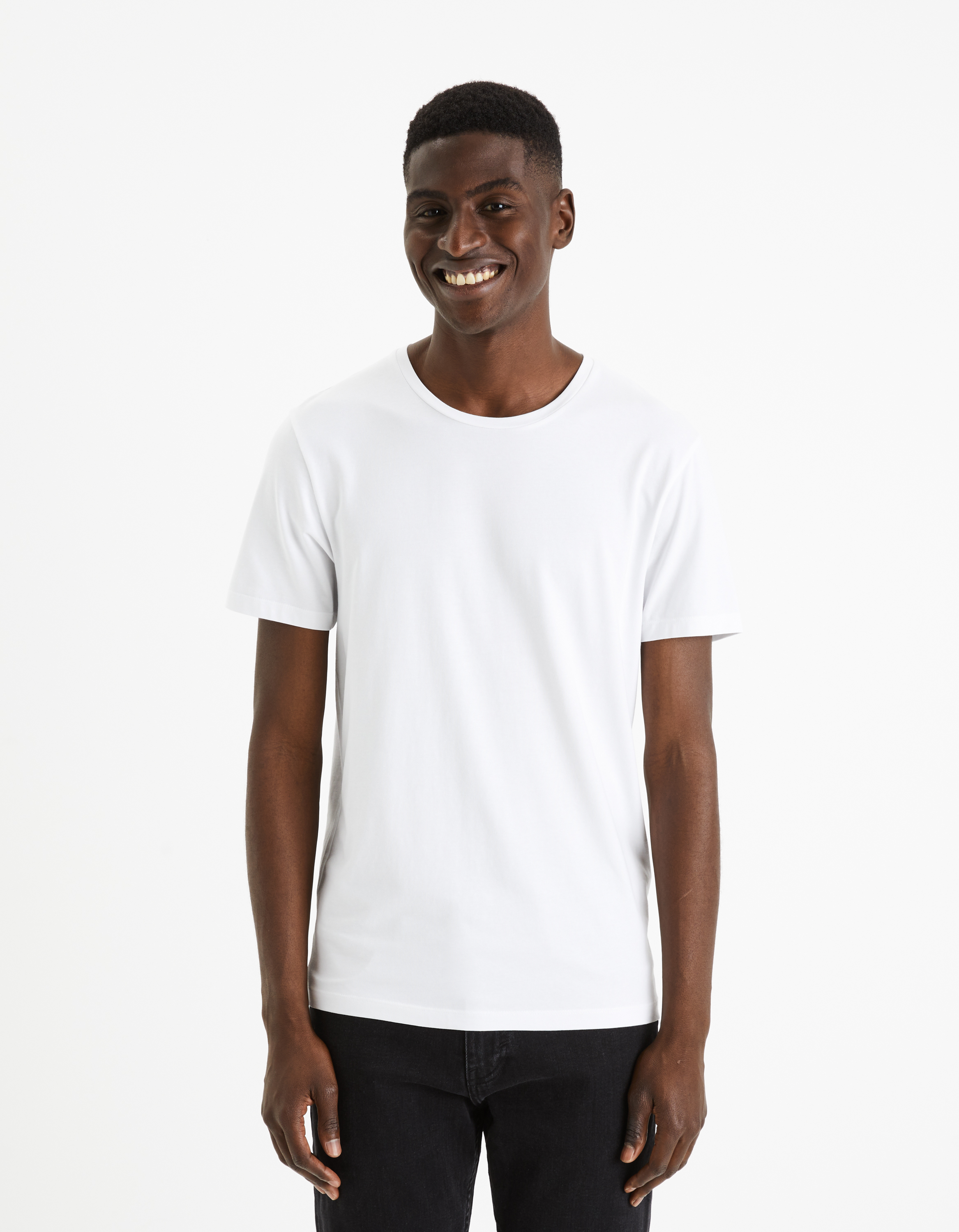 T-shirt slim col rond en coton stretch - camaieu - Modalova