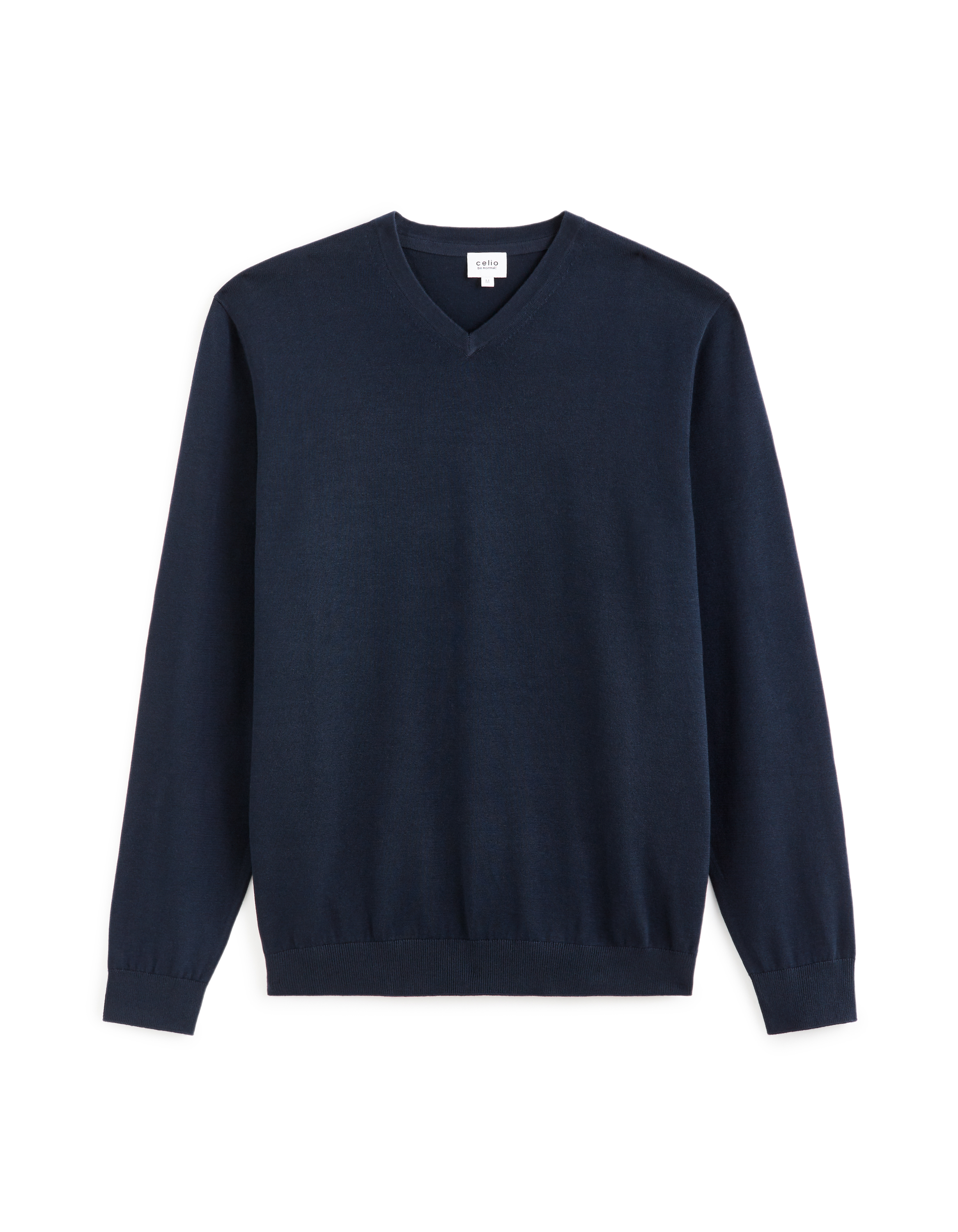 Pull col V 100% coton - marine