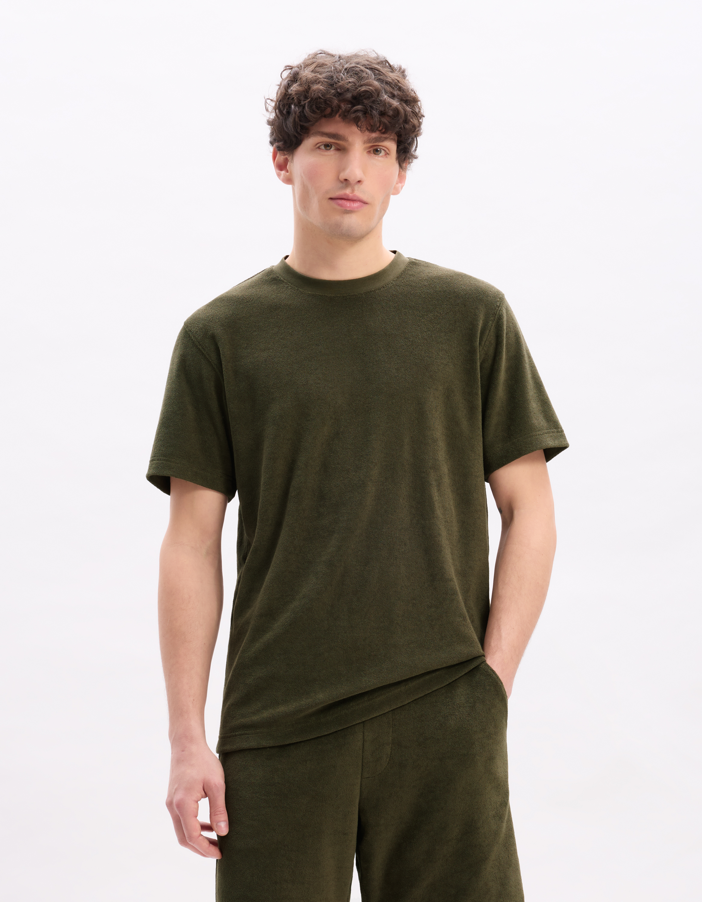 T-shirt boxy col rond éponge - kaki - camaieu - Modalova