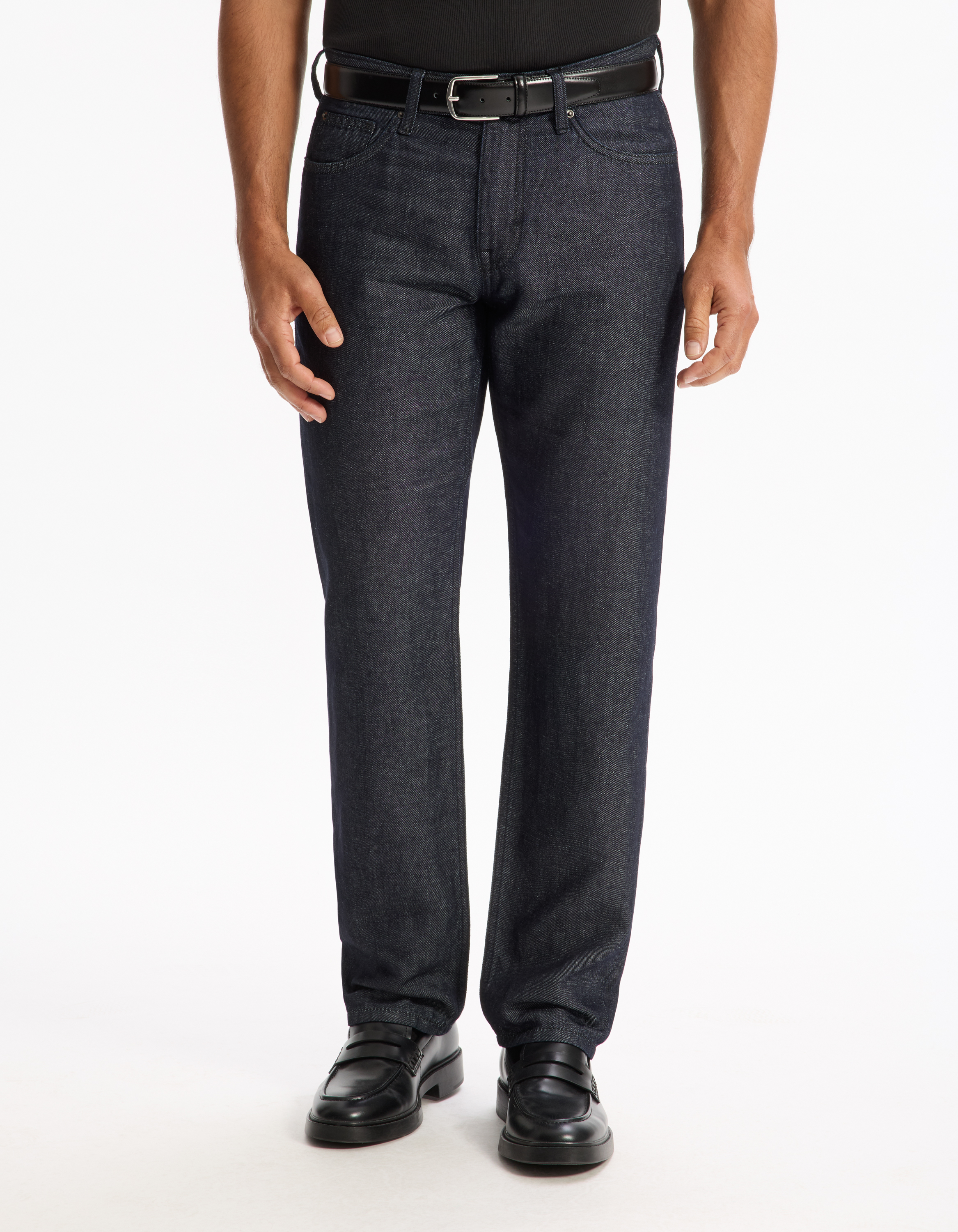 Jean straight coton lin mélangé - bleu - camaieu - Modalova