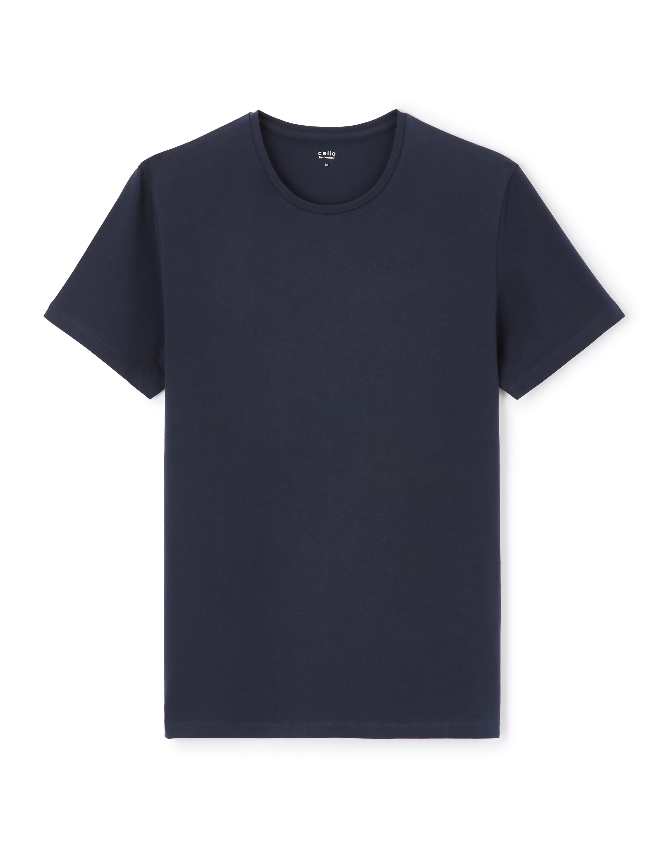 T-shirt slim col rond en coton stretch - marine