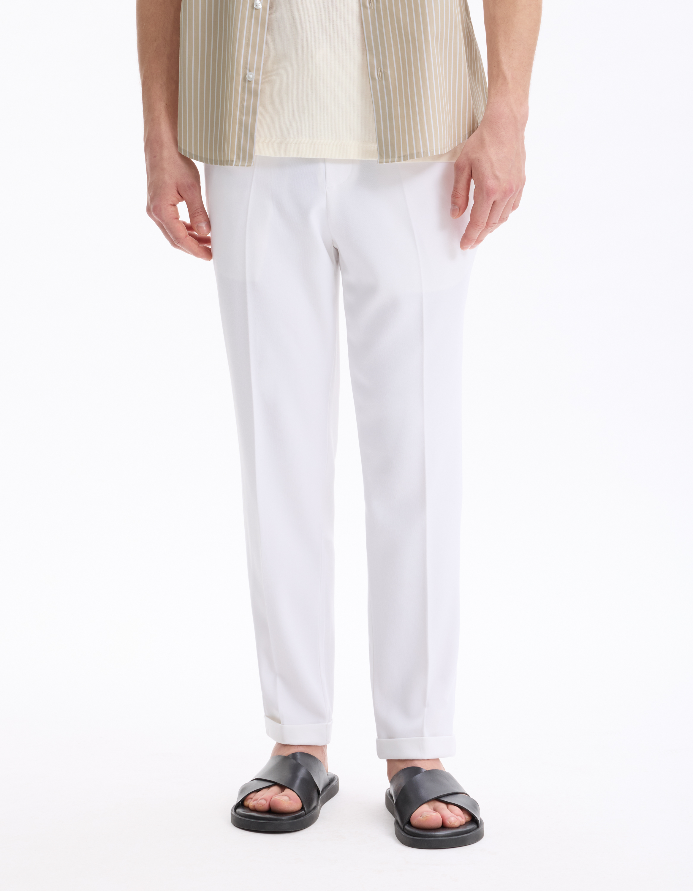 Pantalon straight stretch - blanc - camaieu - Modalova