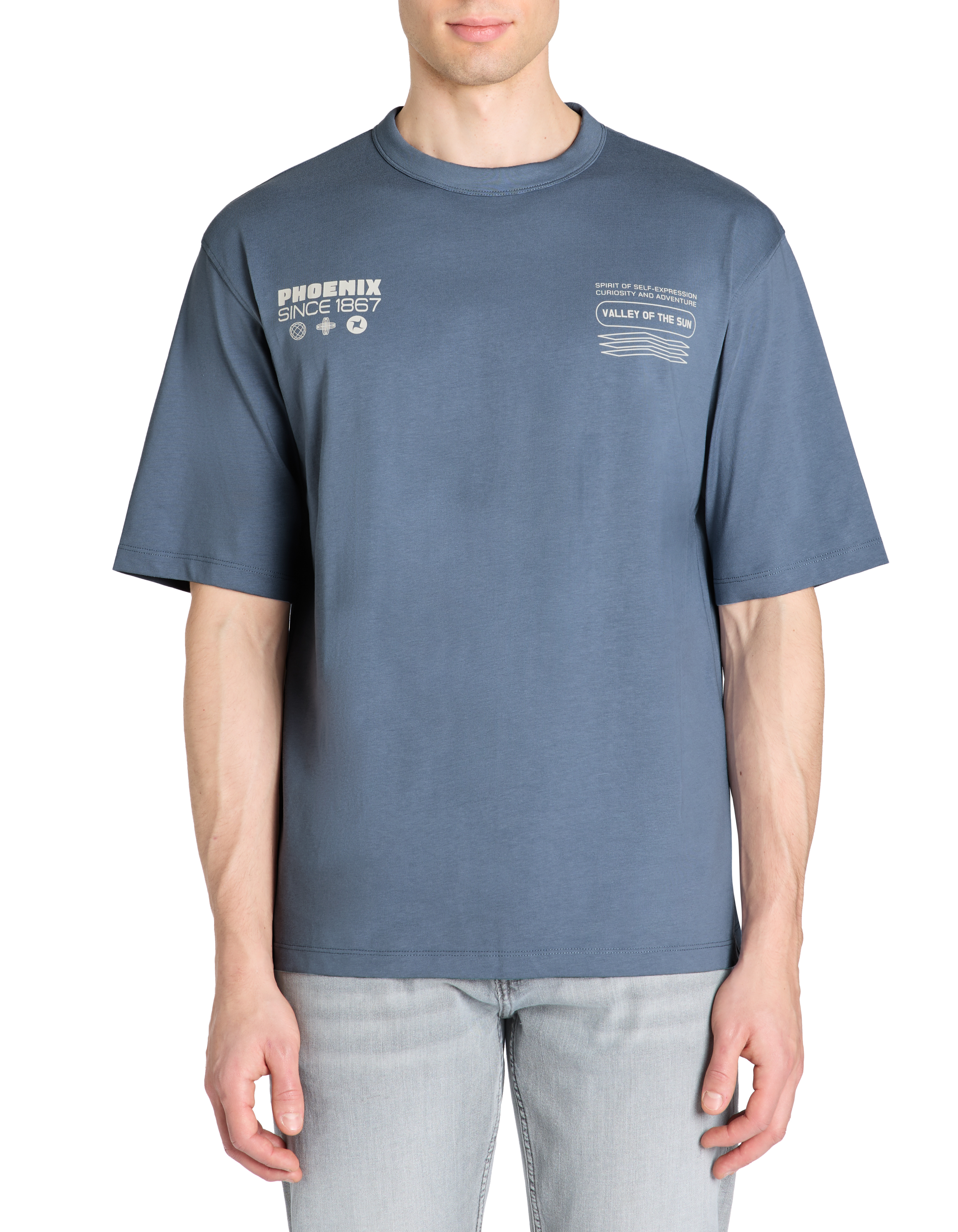 T-shirt oversize col rond 100% coton - bleu - camaieu - Modalova