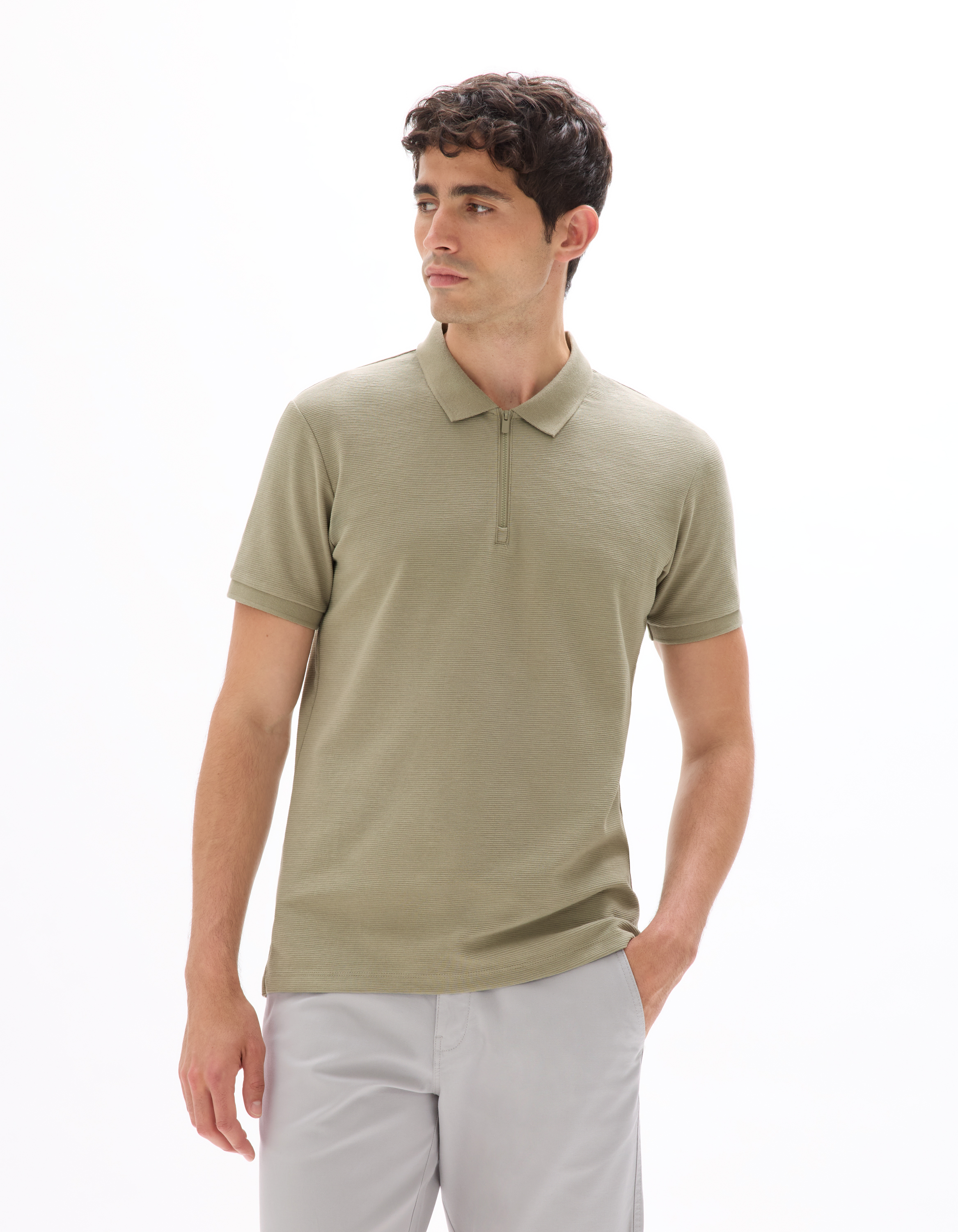 Polo slim coton mélangé - kaki - camaieu - Modalova