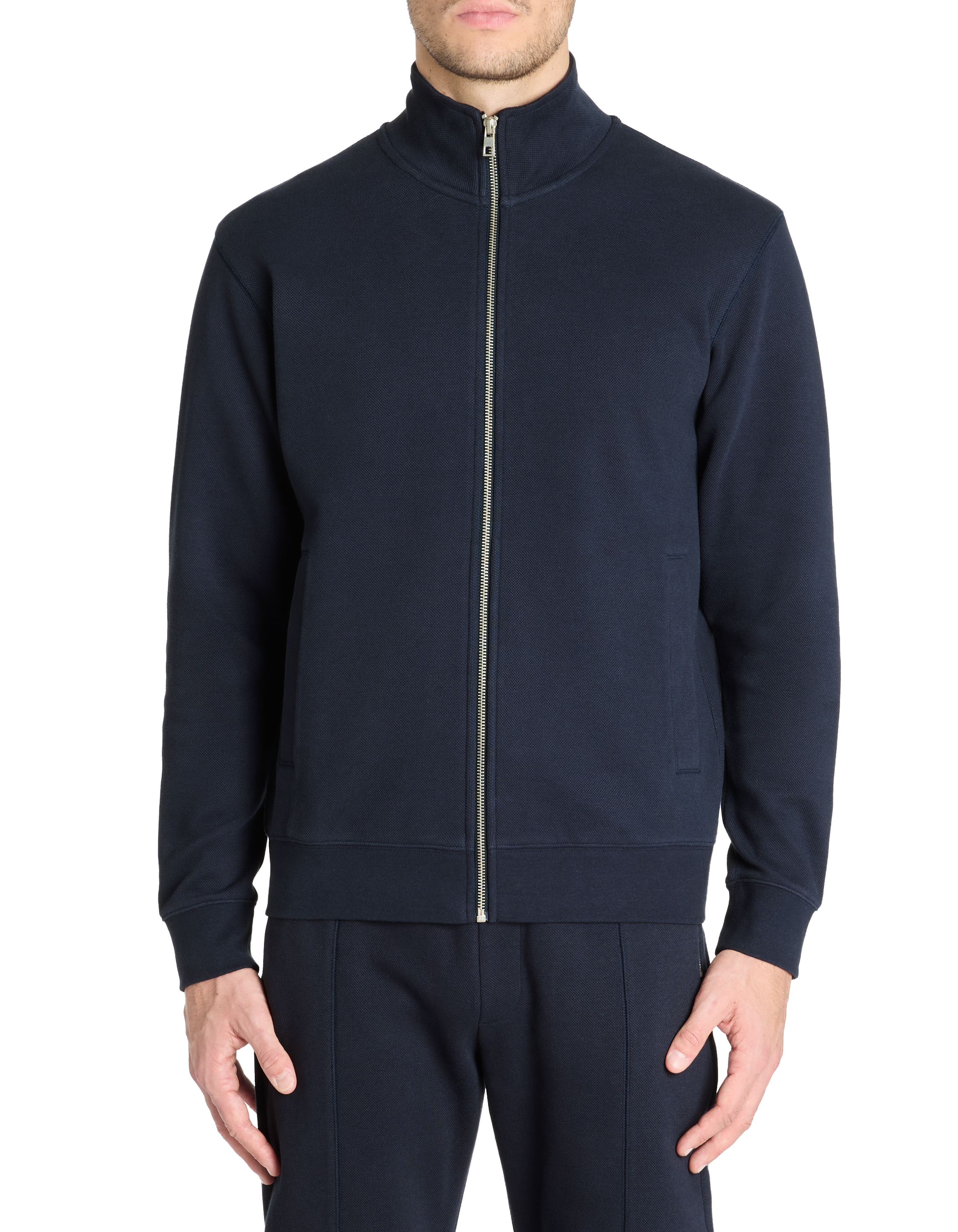 Veste zippée col montant regular coton mélangé - marine - camaieu - Modalova