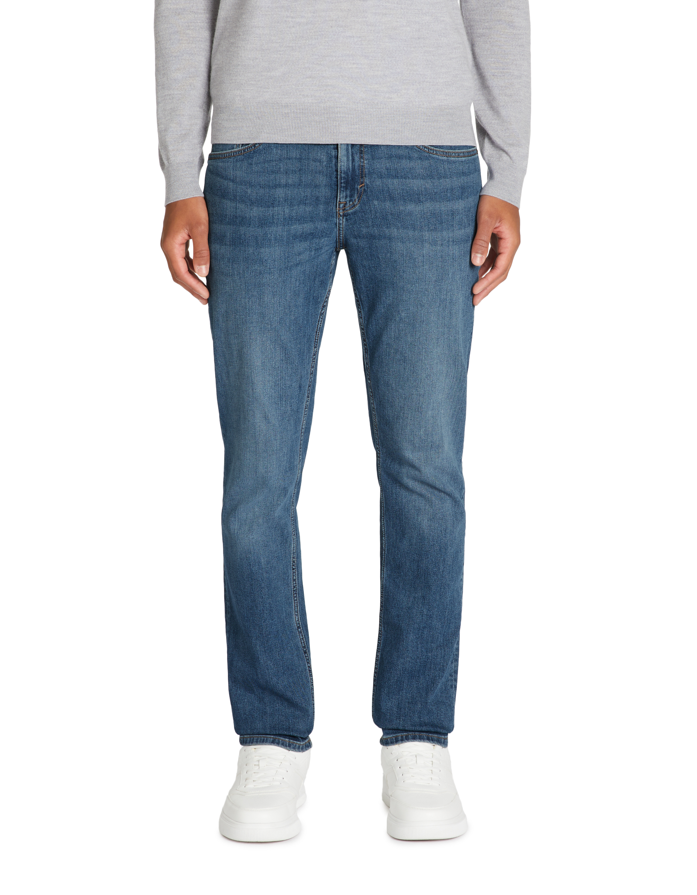 Jean straight coton stretch - bleu délavé - camaieu - Modalova