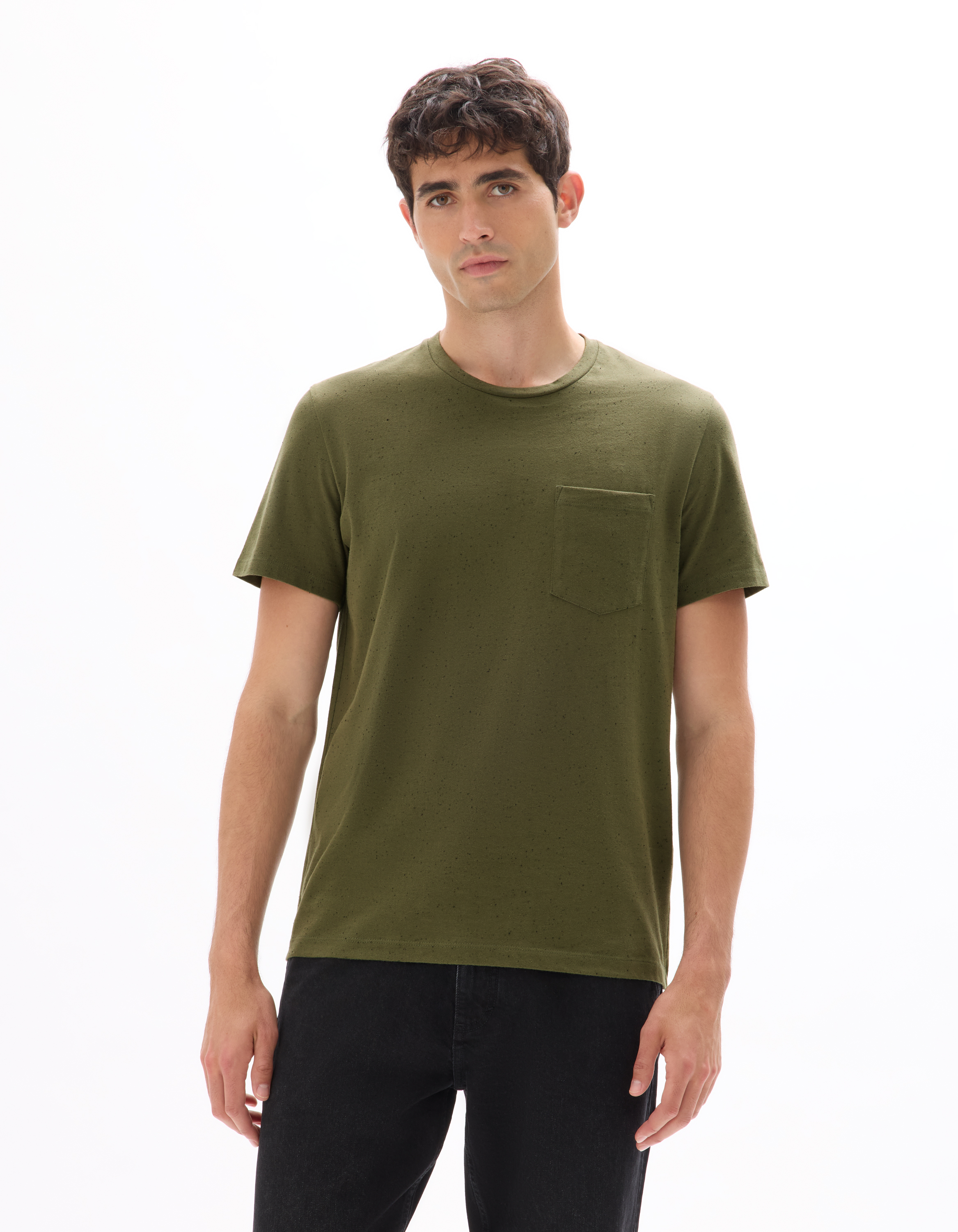 T-shirt regular col rond reliéfé - kaki foncé - camaieu - Modalova