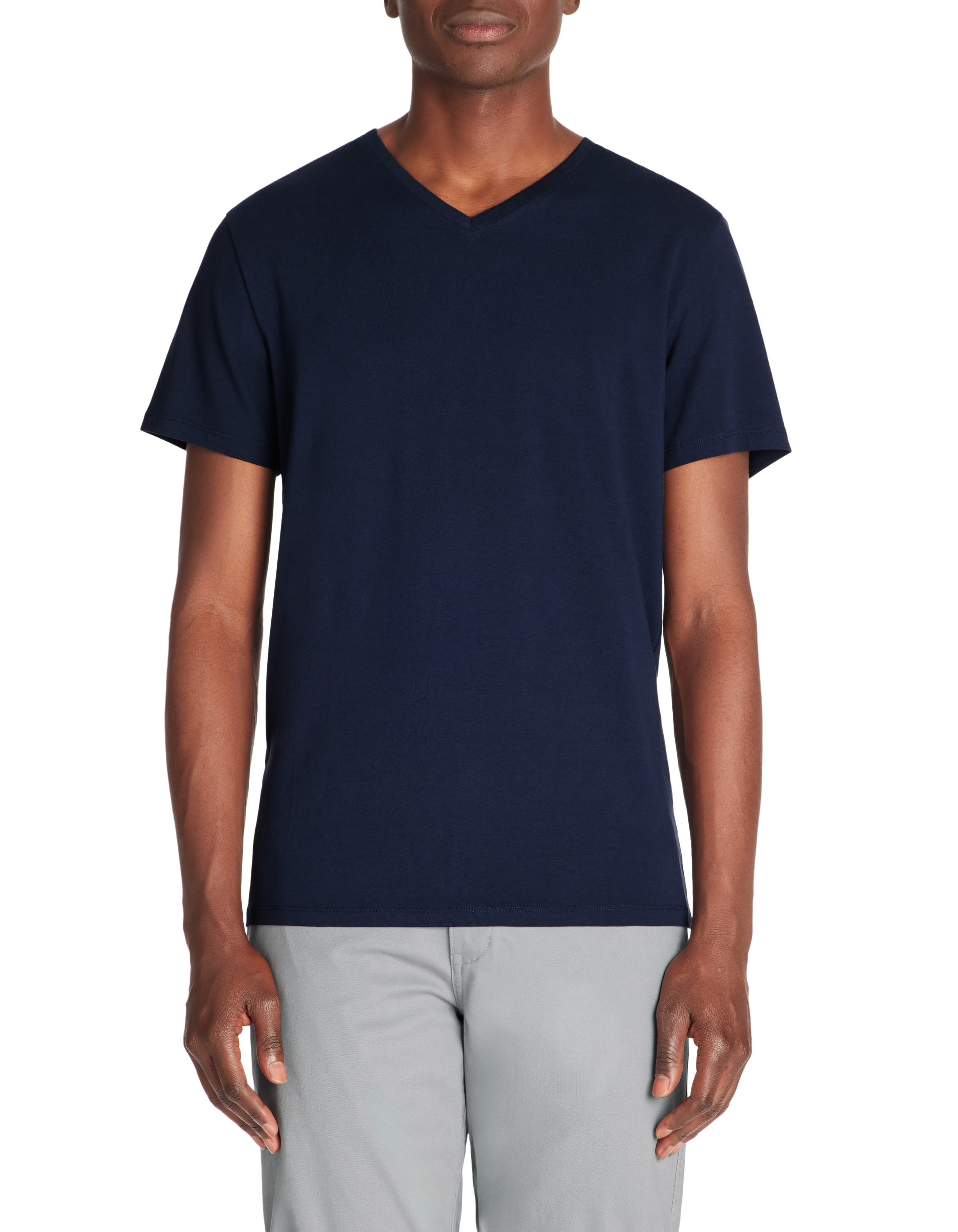 T-shirt slim col V en coton stretch - marine - camaieu - Modalova