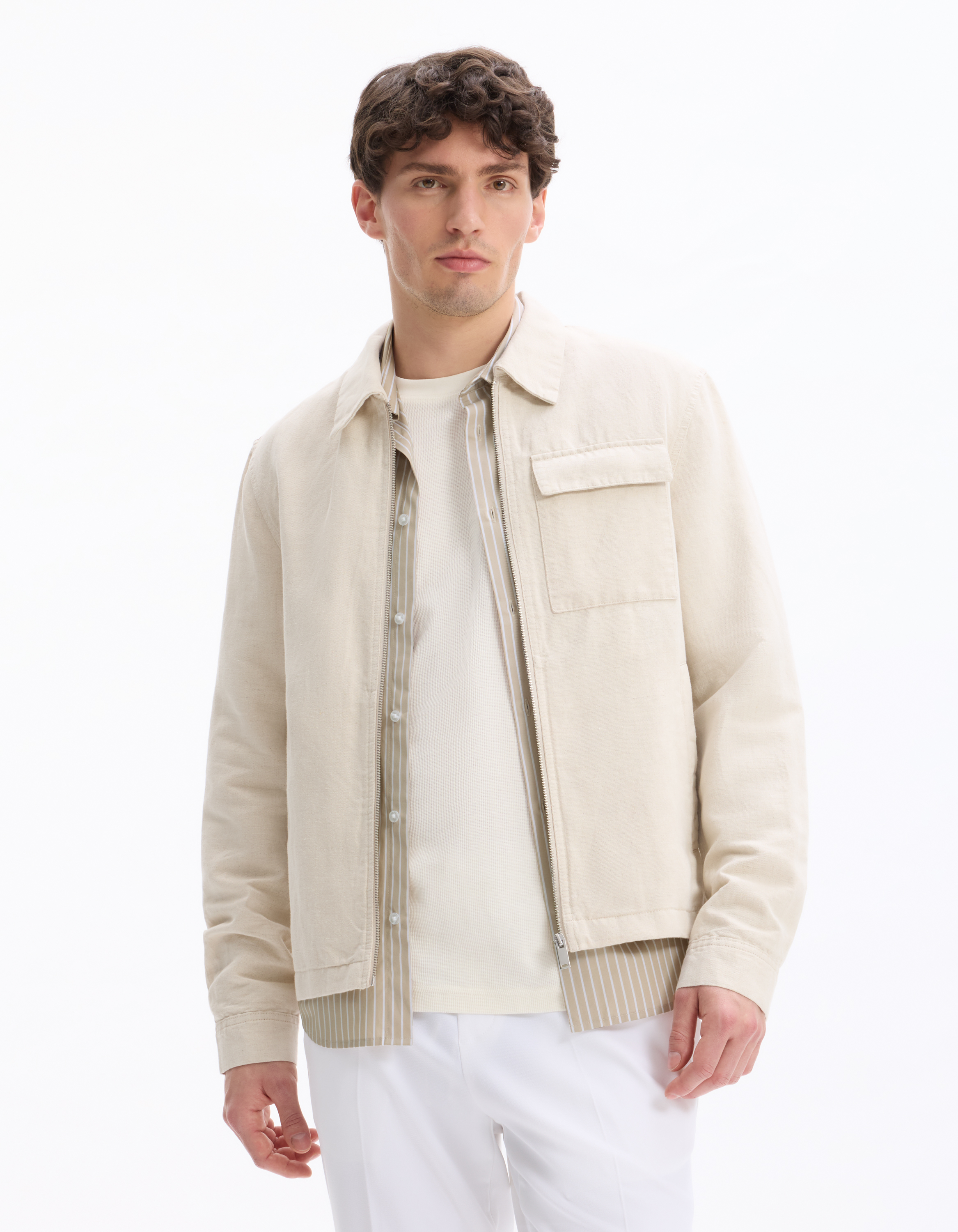 Blouson col chemise en lin et coton - camaieu - Modalova