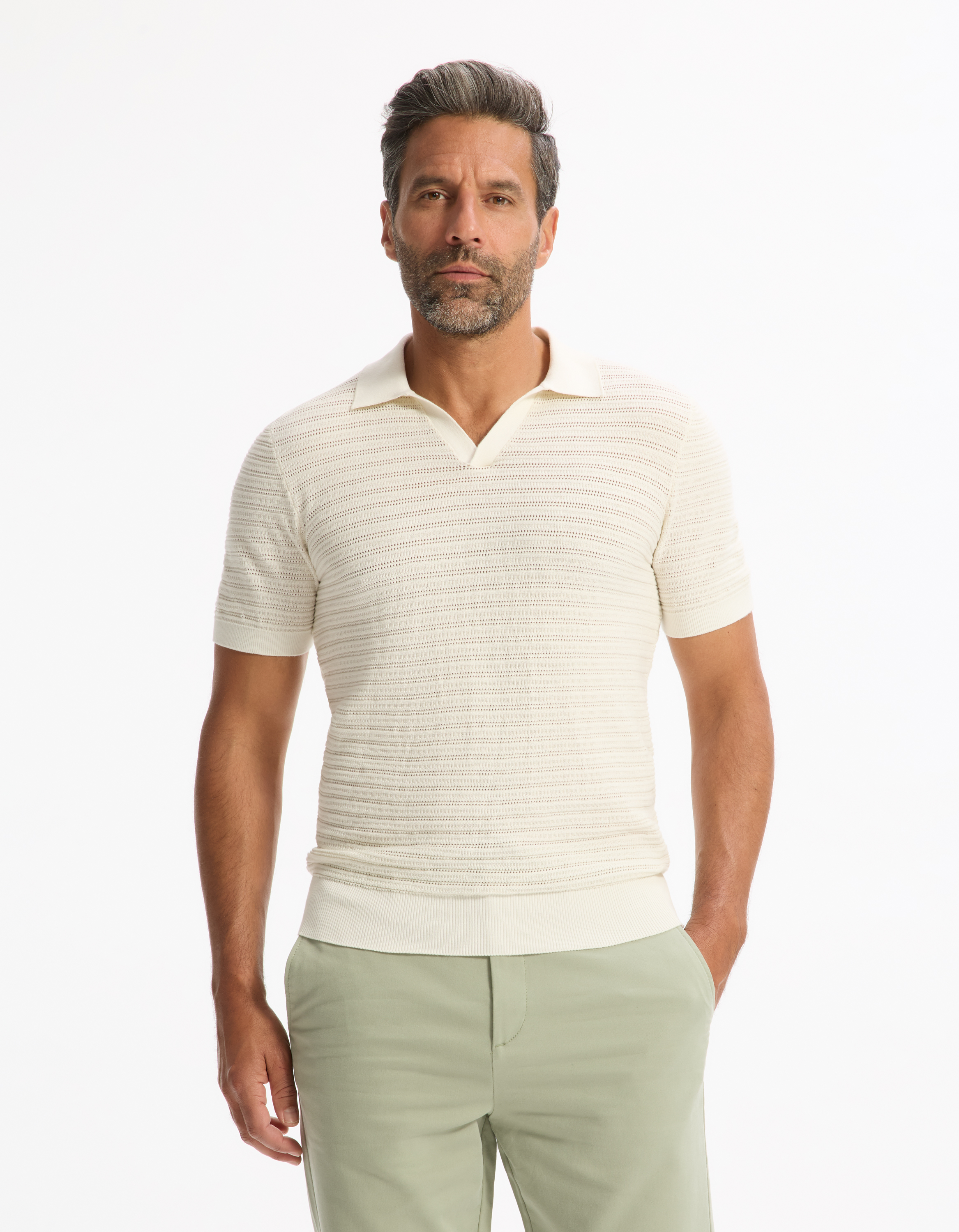 Polo slim en maille texturée coton mélangé - camaieu - Modalova