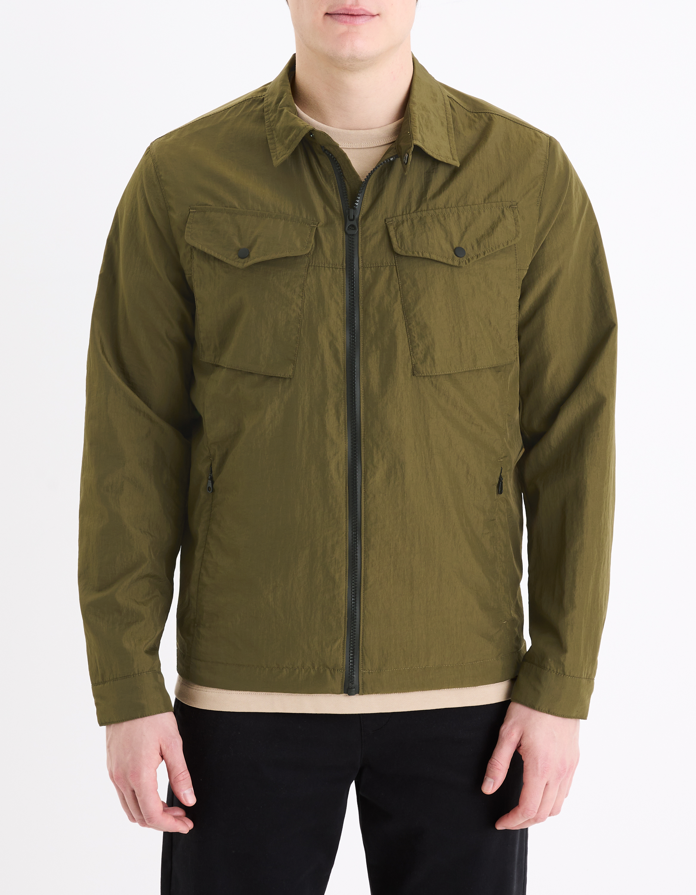 Blouson zippé col chemise - kaki - camaieu - Modalova