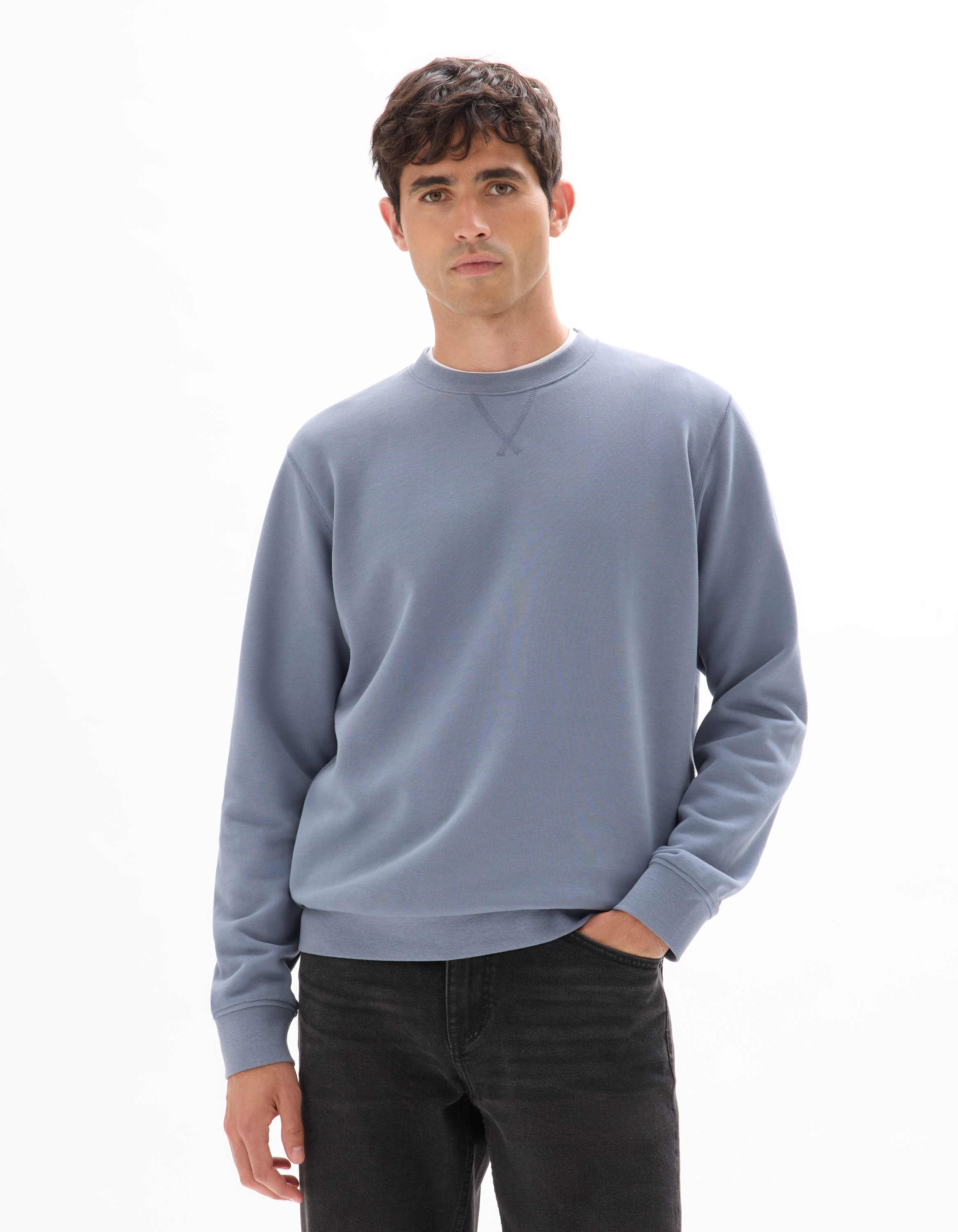 Sweat regular col rond 100% coton - bleu clair - camaieu - Modalova