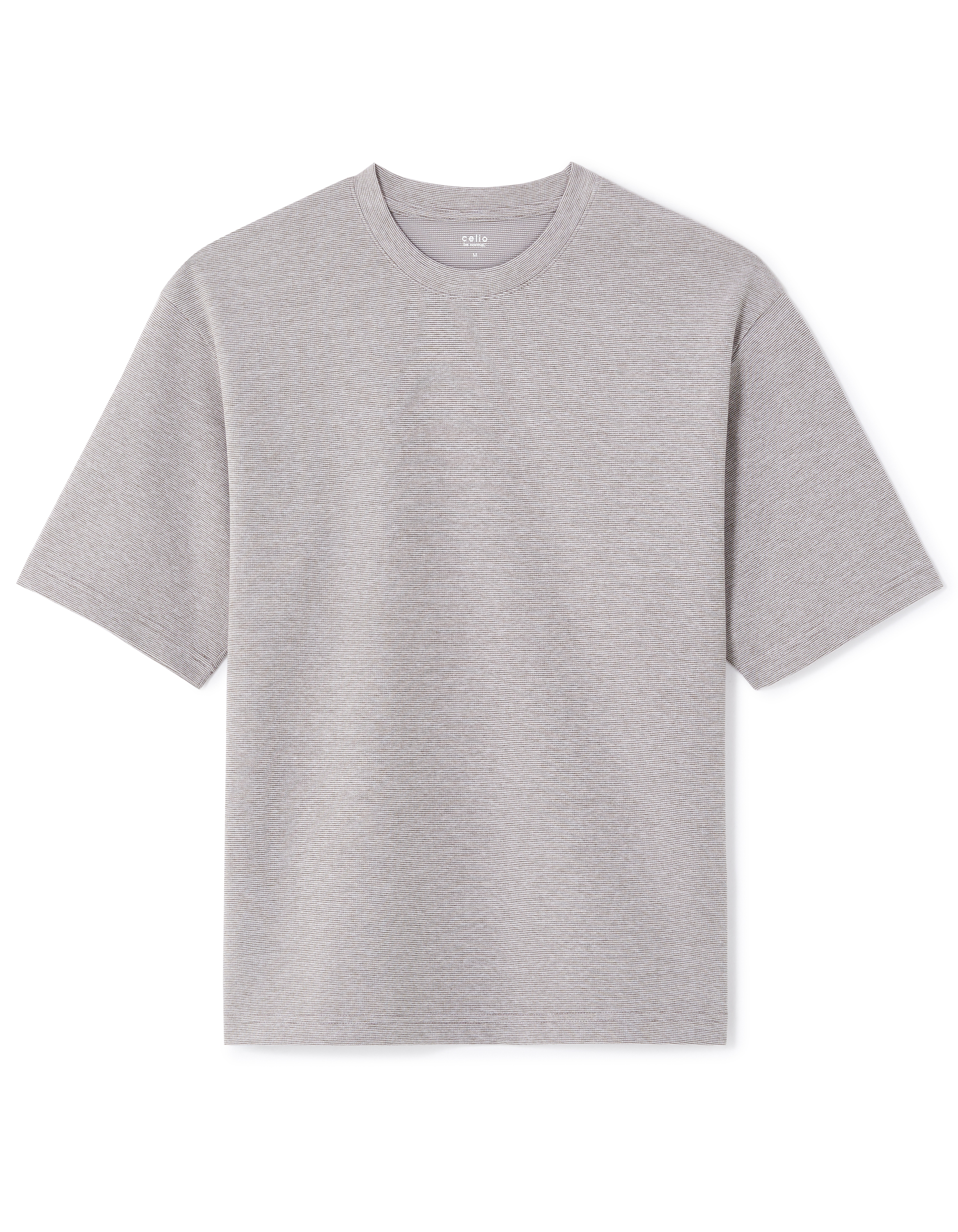 T-shirt oversize col rond rayé - taupe