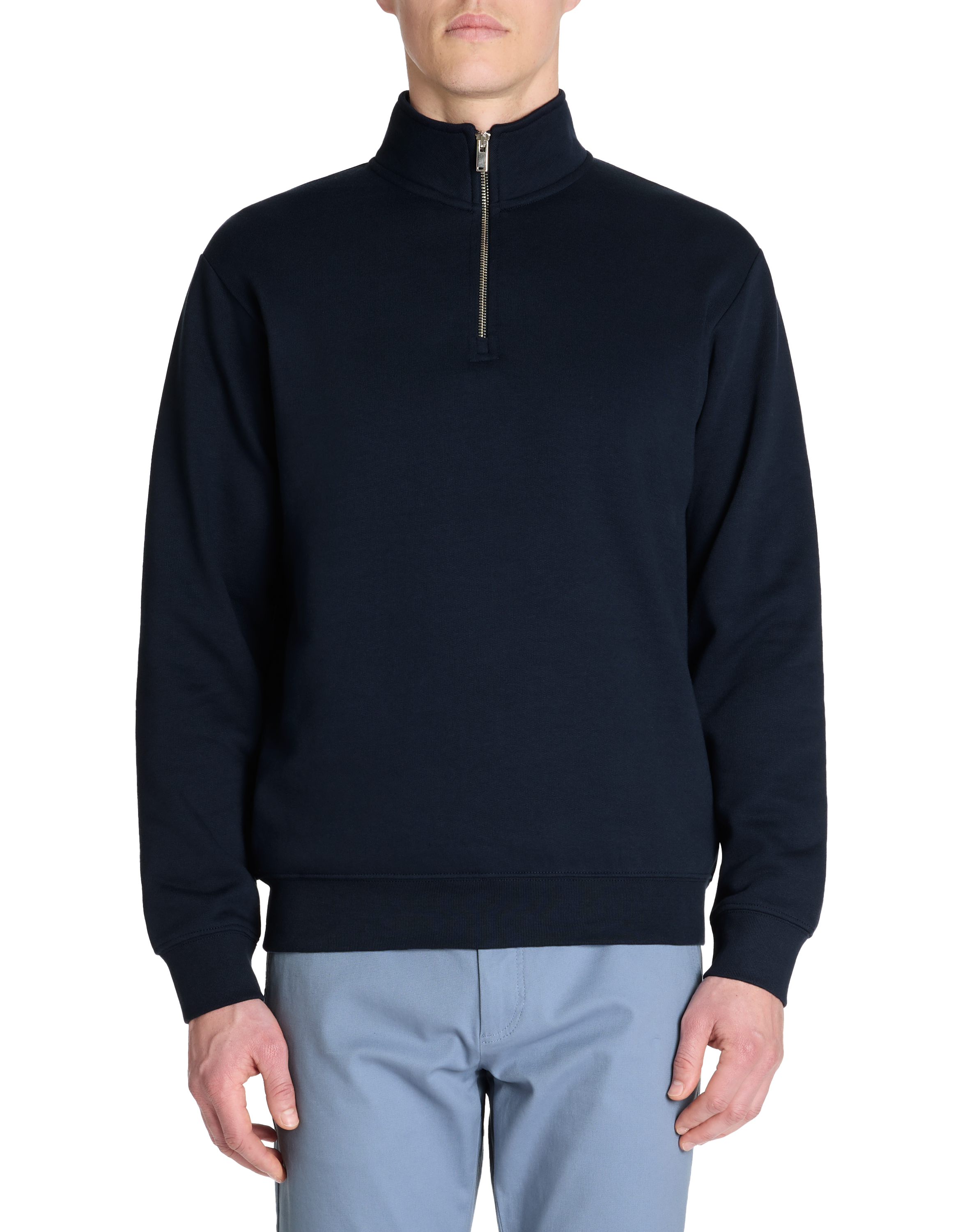 Sweat regular col zippé coton mélangé - marine - camaieu - Modalova