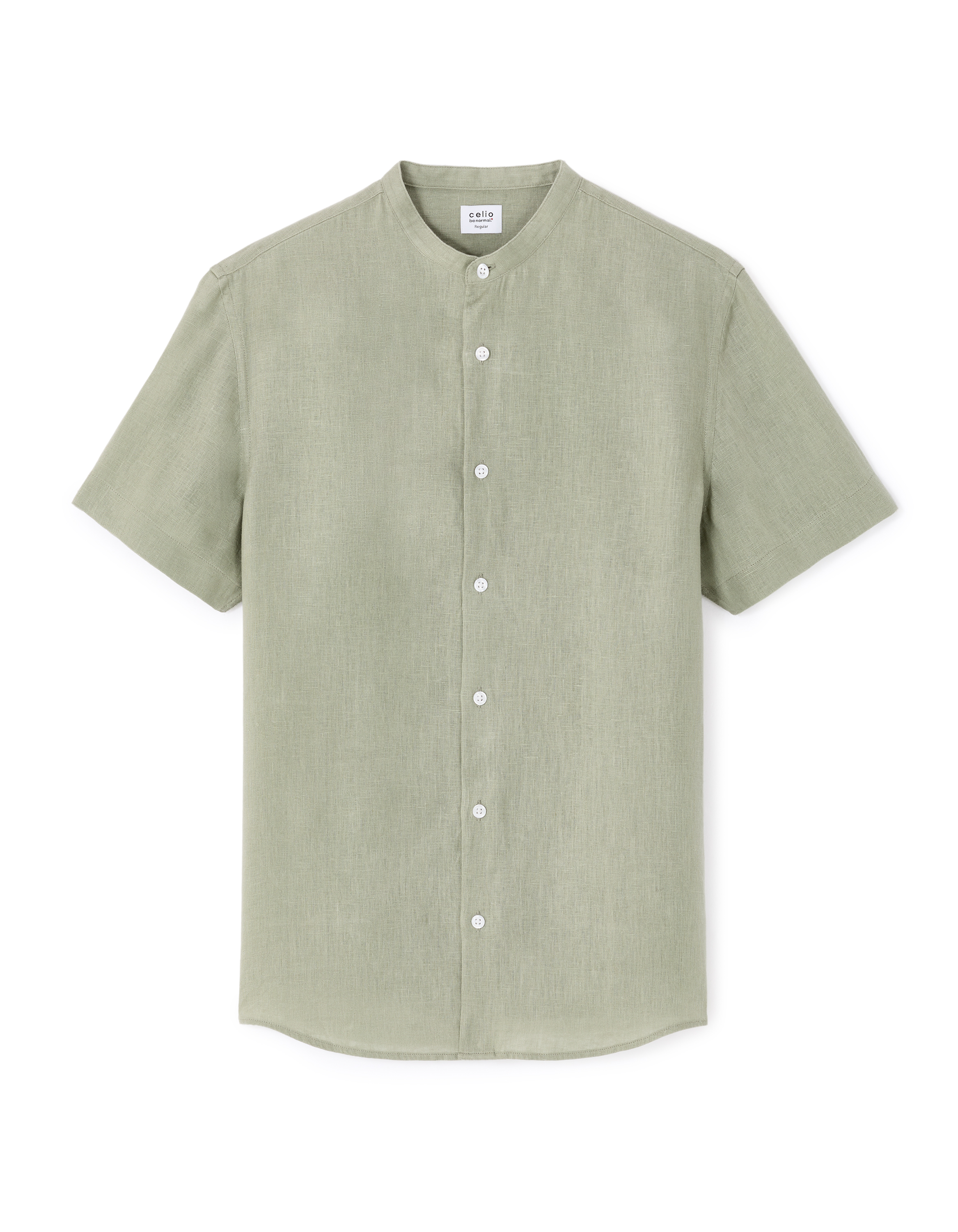 Chemisette regular col mao 100% lin - vert sauge