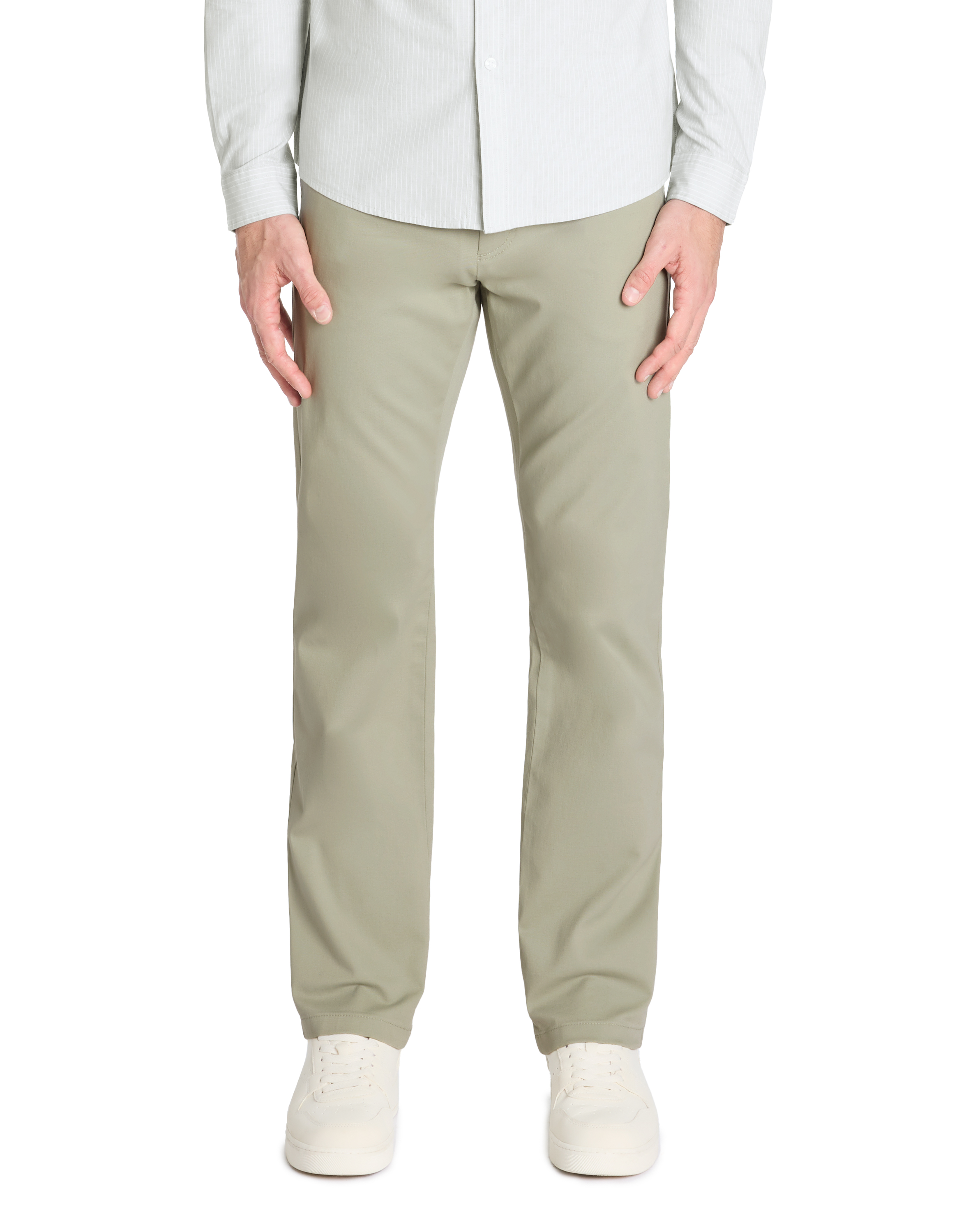 Pantalon chino straight en coton stretch - vert - camaieu - Modalova